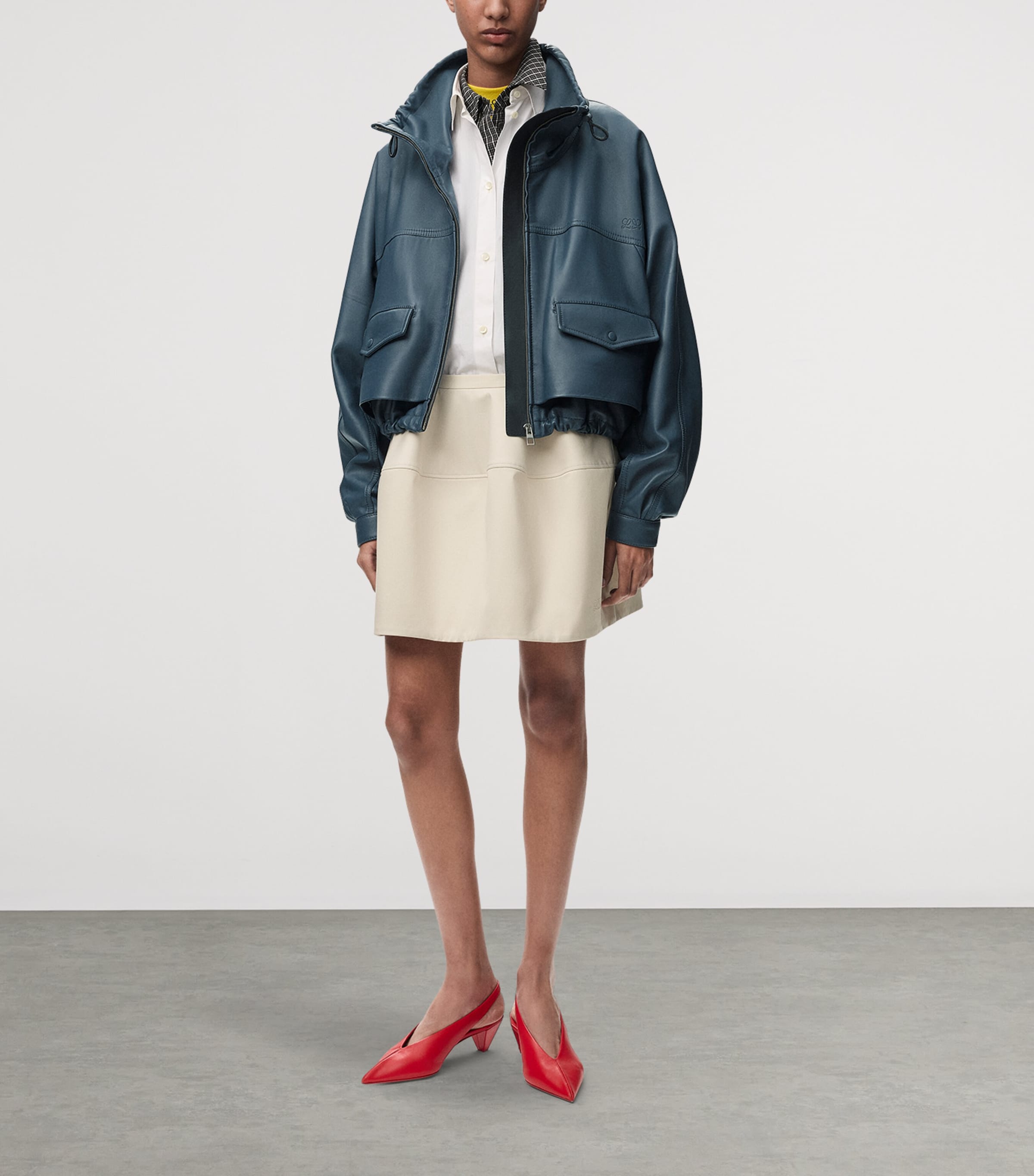 LOEWE Womens Lambskin Bomber Jacket Dark Navy Image 2
