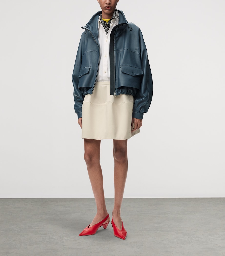 LOEWE Womens Lambskin Bomber Jacket Dark Navy Image 2