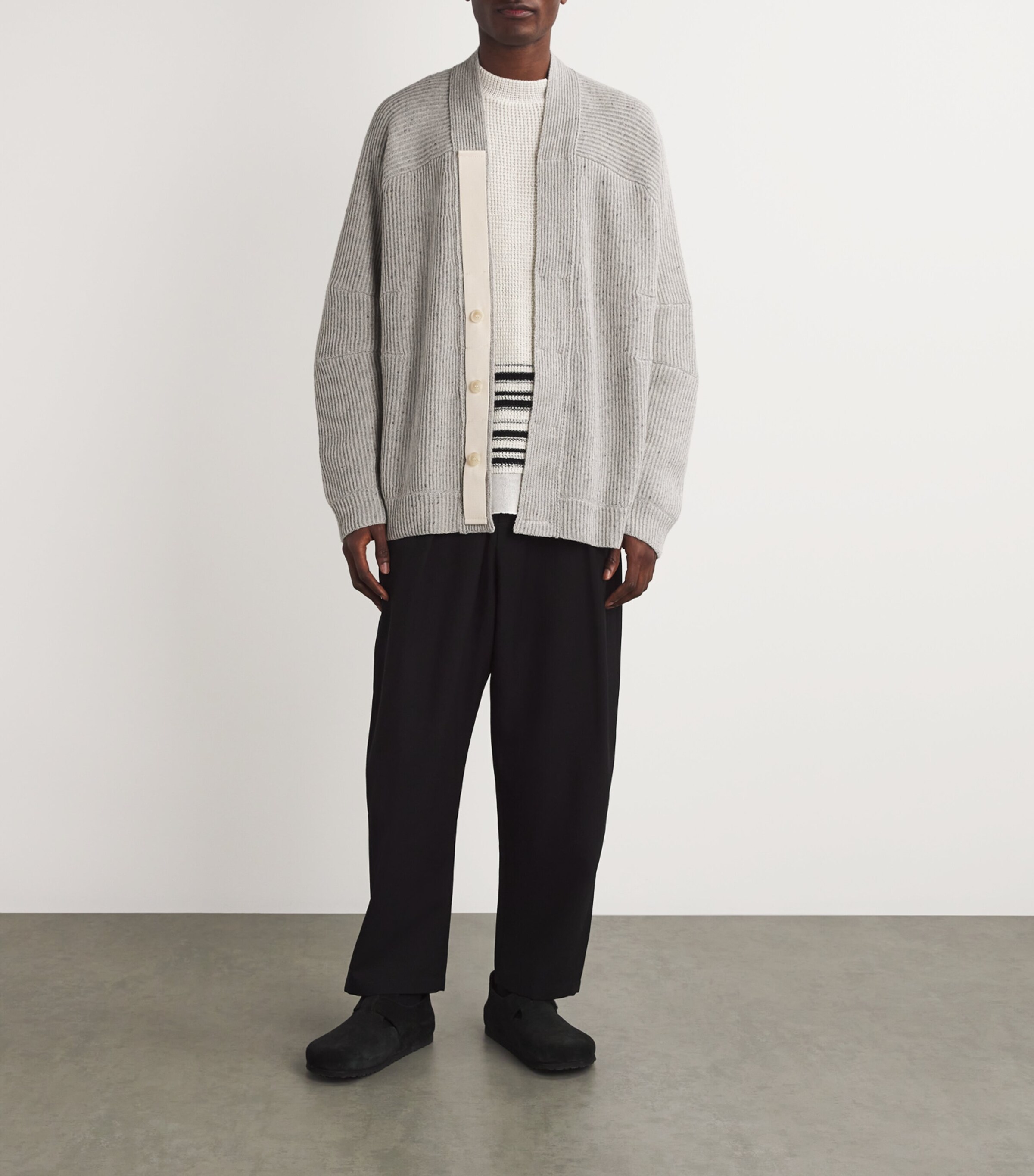 MORDECAI Mens Wool-Blend Oversized Cardigan Melange Image 2