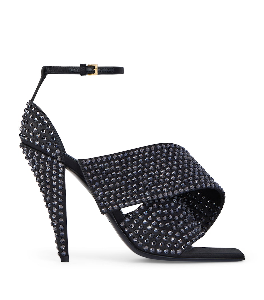 Studded Twisted Ribbon Heeled Sandals 95 BLACK Image 1