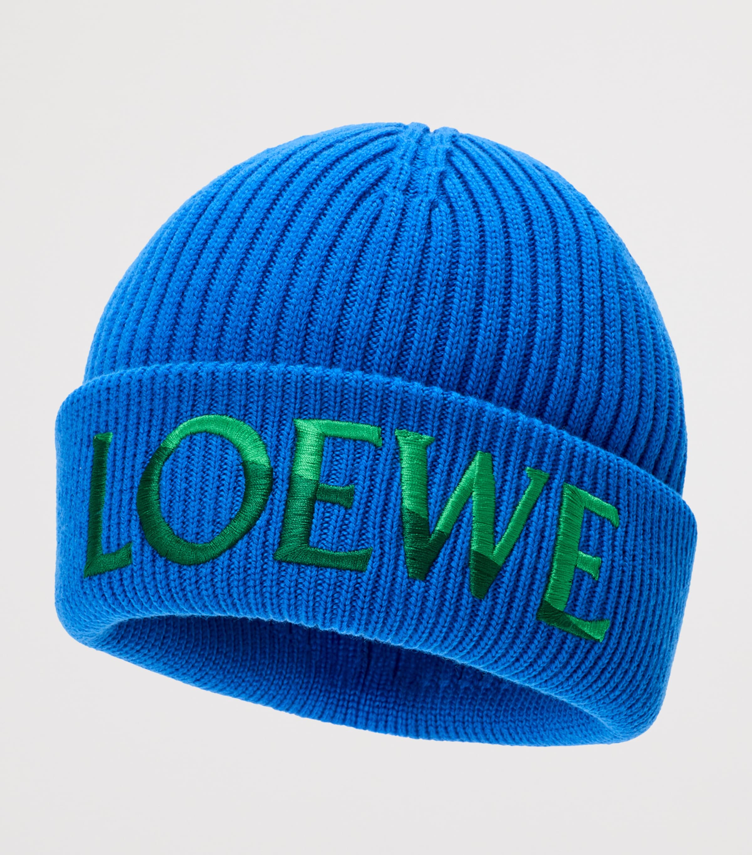 LOEWE Wool Ribbed Logo Beanie Blue/green Image 2