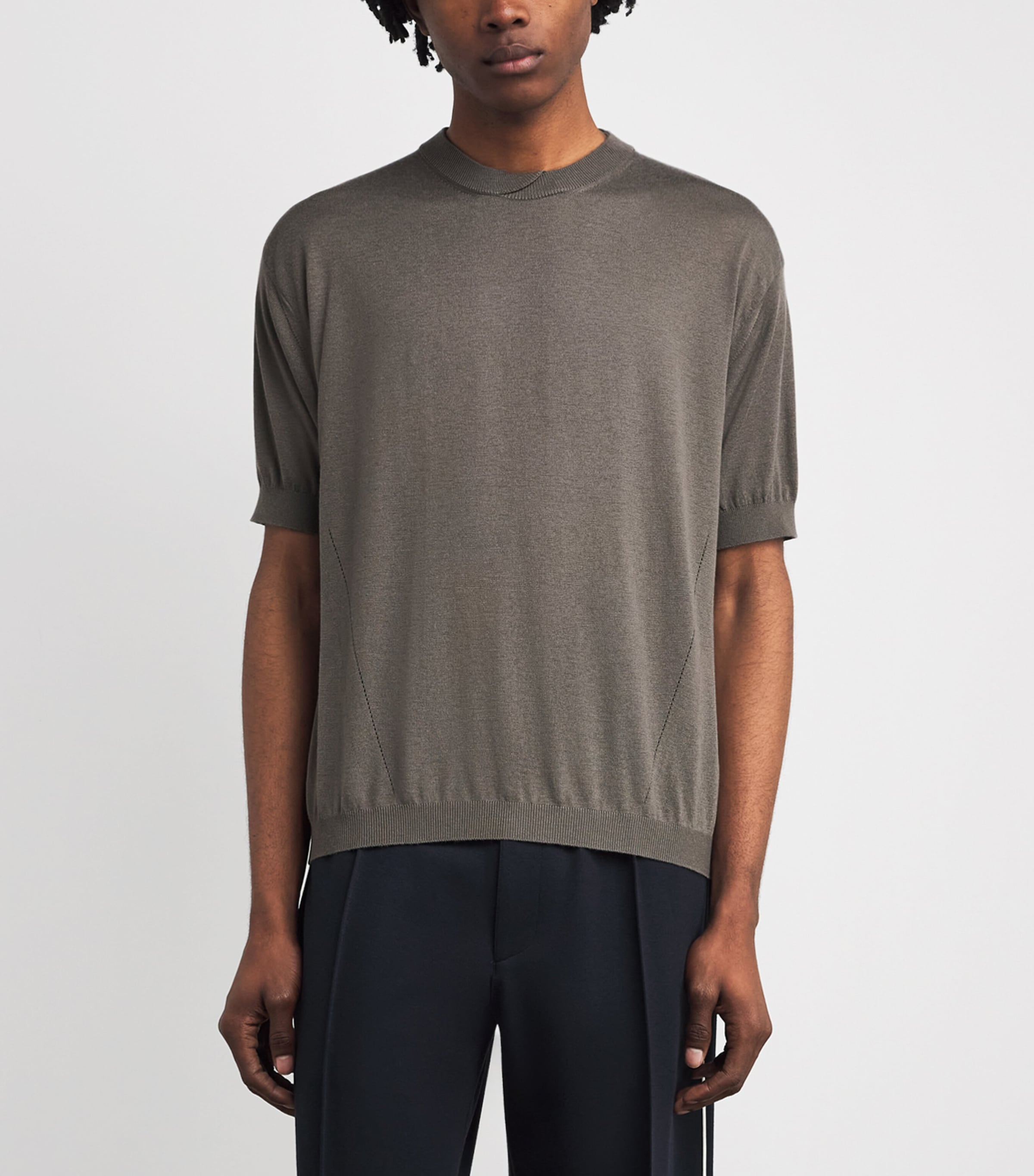 System Mens Knitted T-Shirt Taupe Grey Image 4