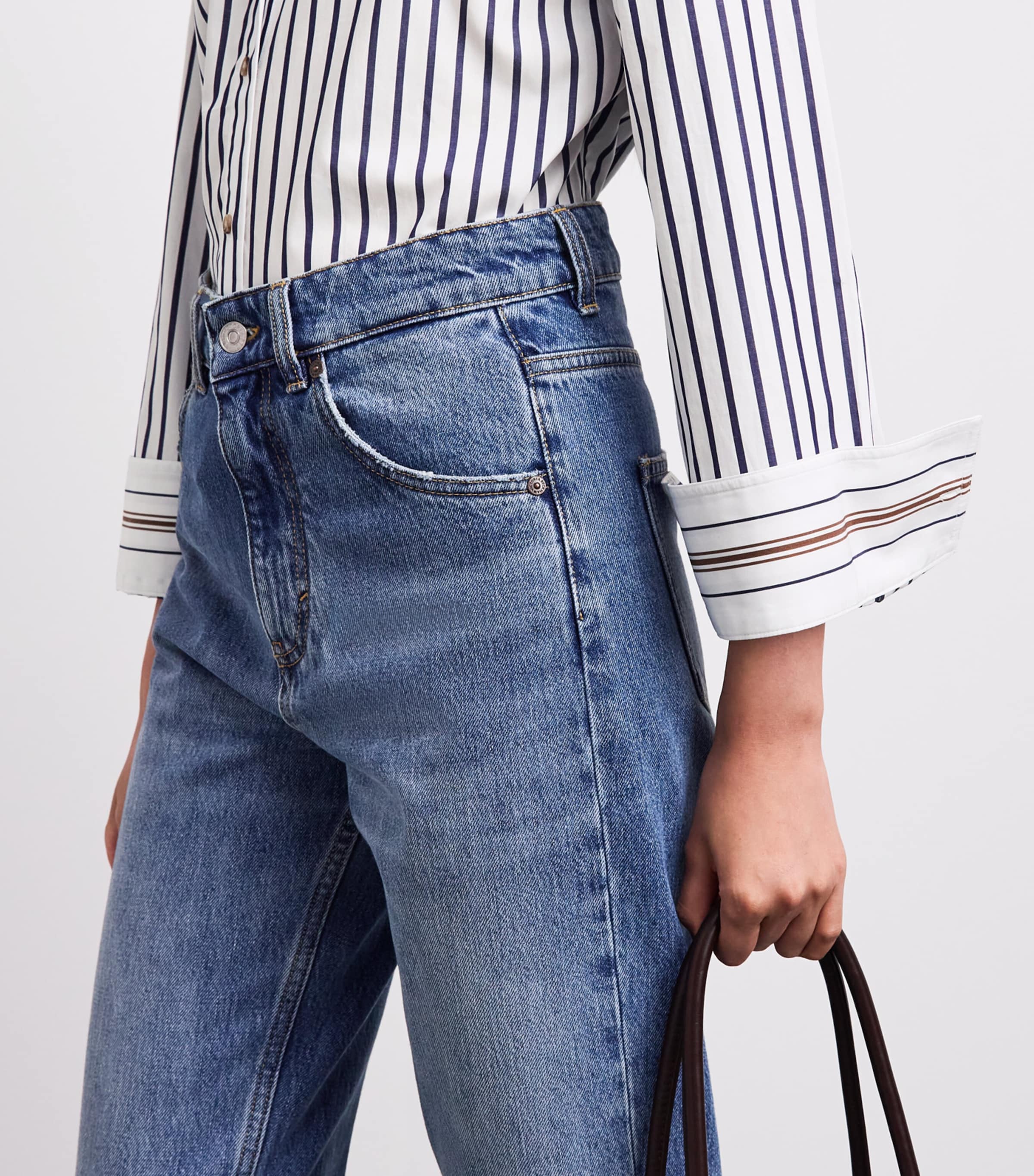 ME+EM Womens Relaxed Stripe Forever Shirt Soft White/navy Image 3