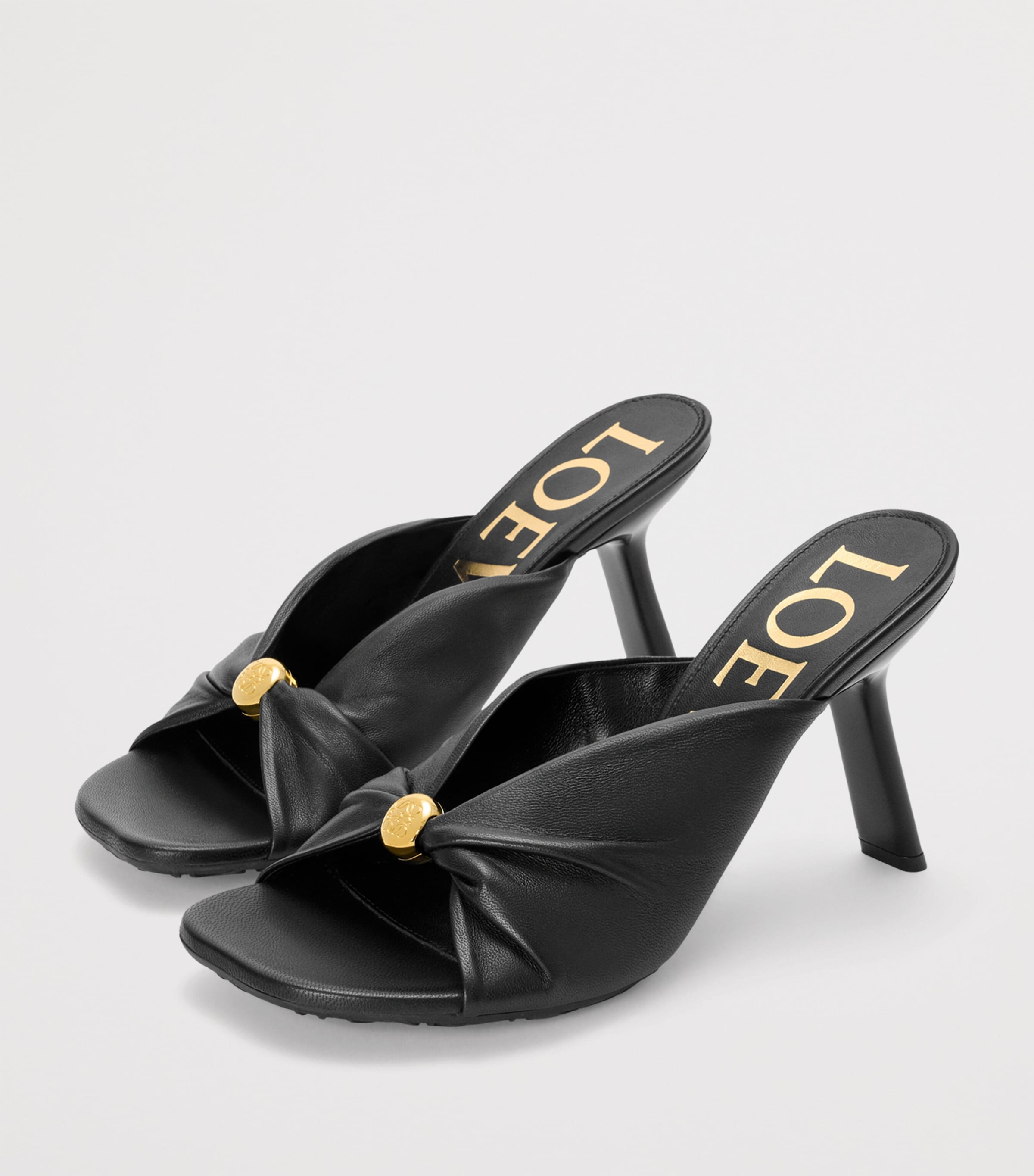LOEWE x Paula's Ibiza Leather Pebble Heeled Sandals 90 Black Image 3