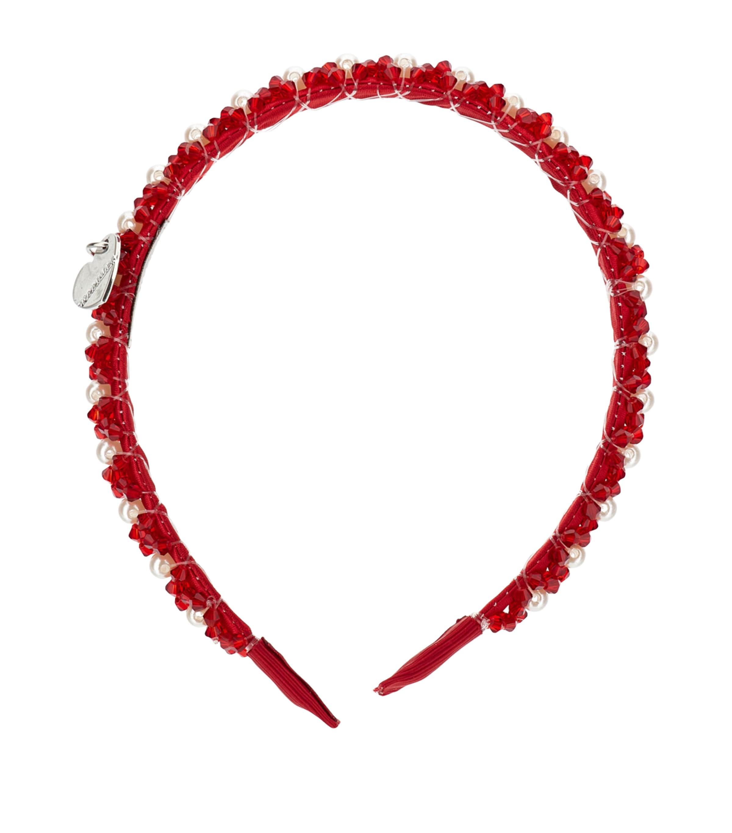 Monnalisa Satin Beaded Headband In Red