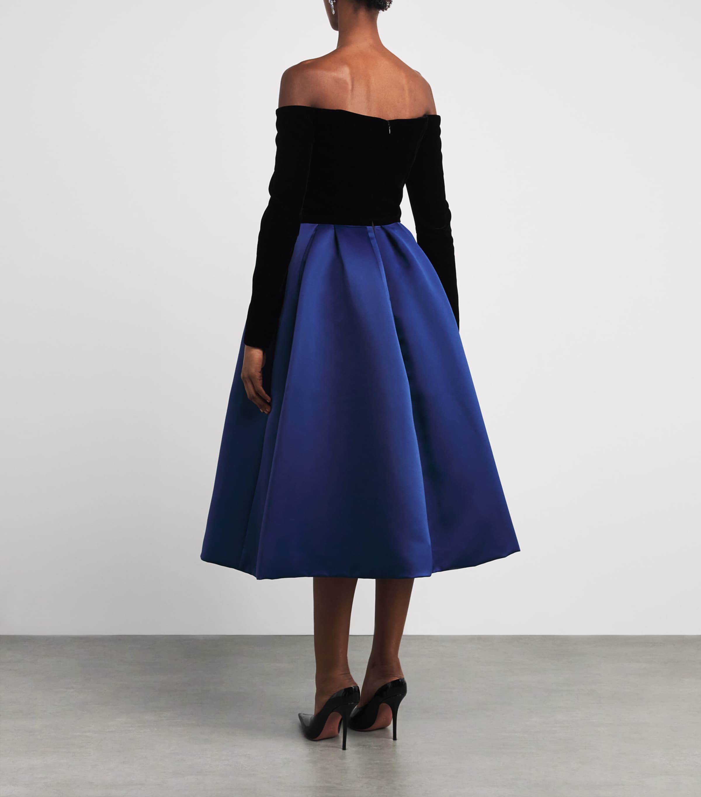 Velvet-Satin Off-The-Shoulder Midi Dress 037 DARK NAVY MULTI Image 3