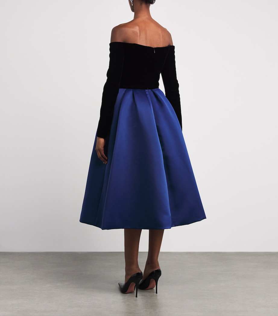 Velvet-Satin Off-The-Shoulder Midi Dress 037 DARK NAVY MULTI Image 3
