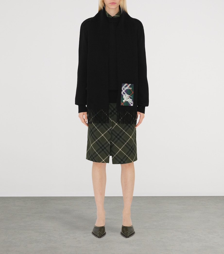 Cashmere Check Patch Scarf BLACK Image 6