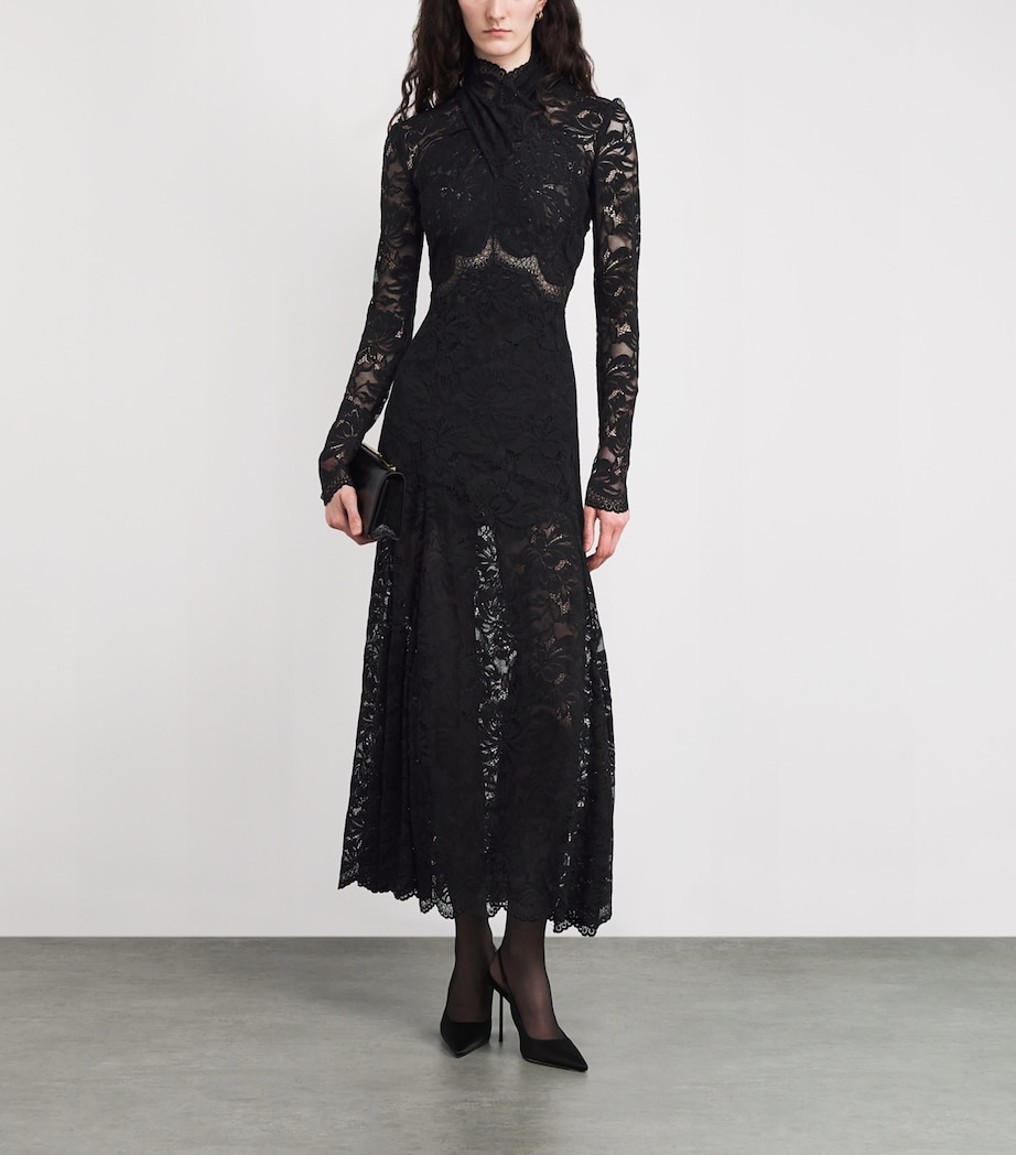 Lace Mock-Neck Maxi Dress P001 BLACK Image 2