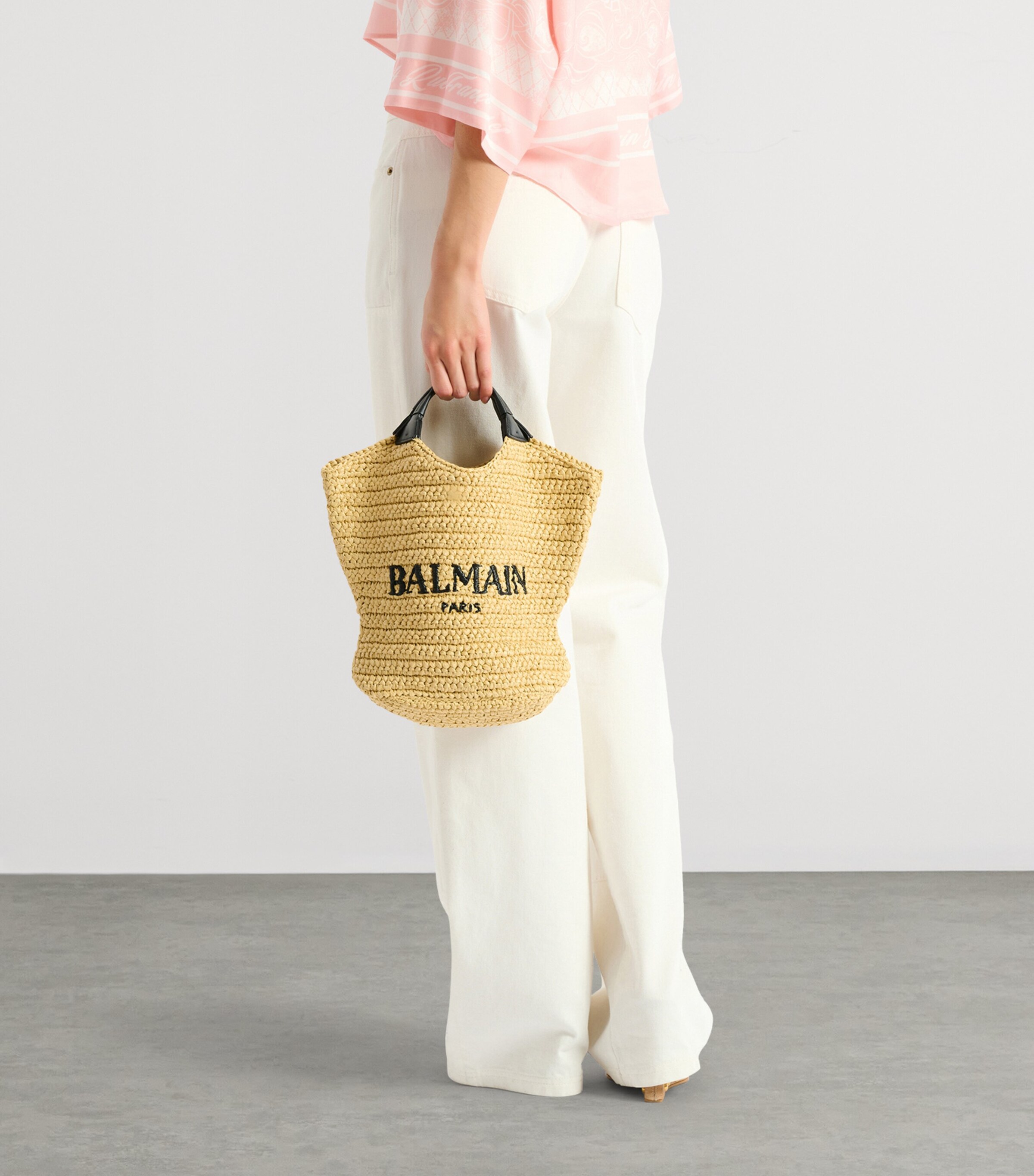 Balmain Mini Crochet Tote Bag Gte Naturel / Noir Image 6