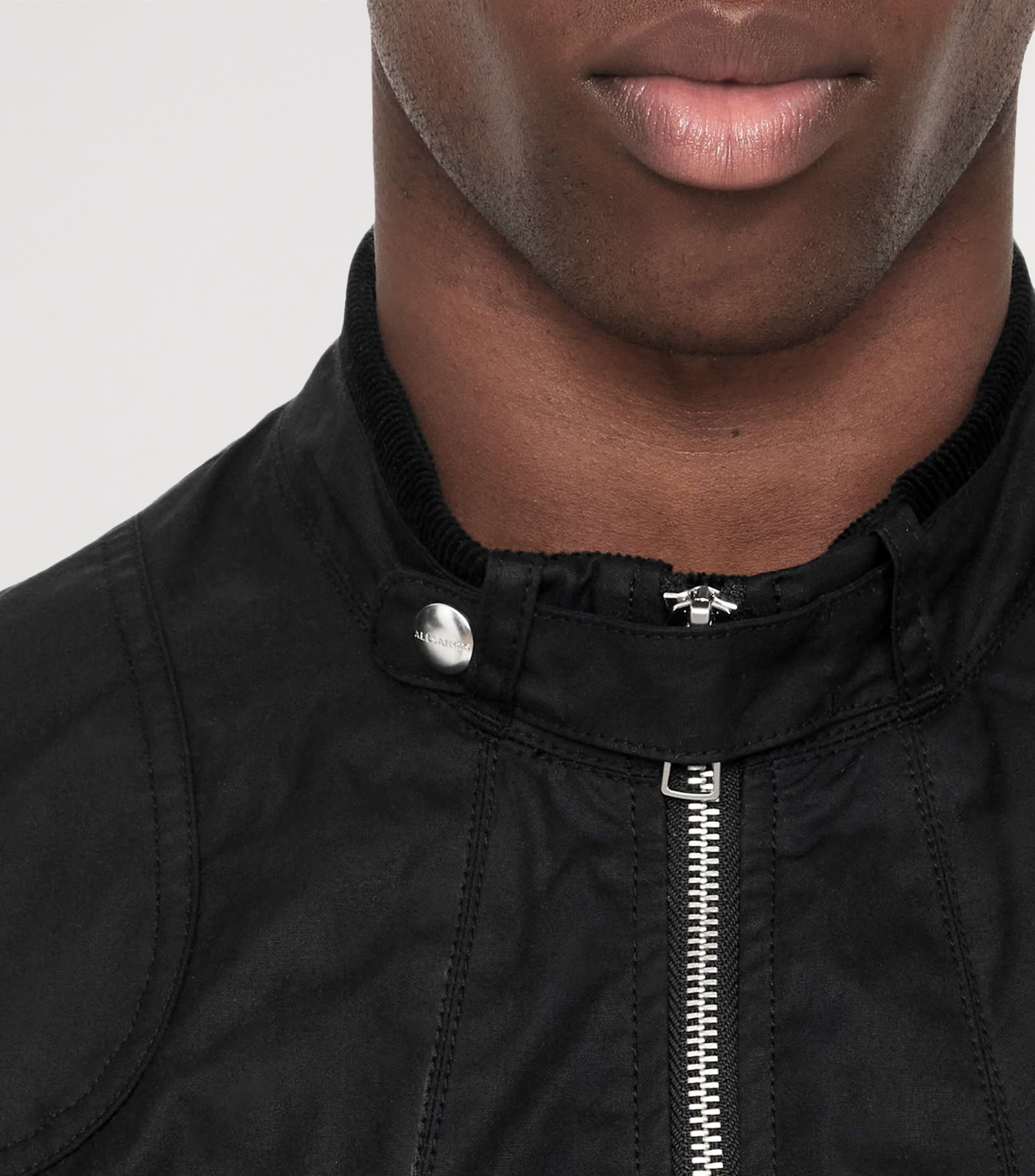 AllSaints Mens Waxed Cotton Kirk Jacket Washed Black Image 5