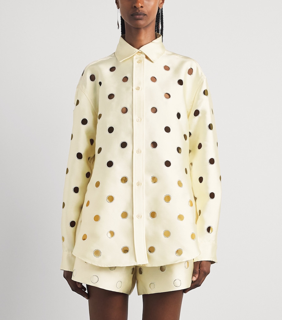 Sandro Paris Womens Openwork Rhinestone Shirt Vanilla Image 4