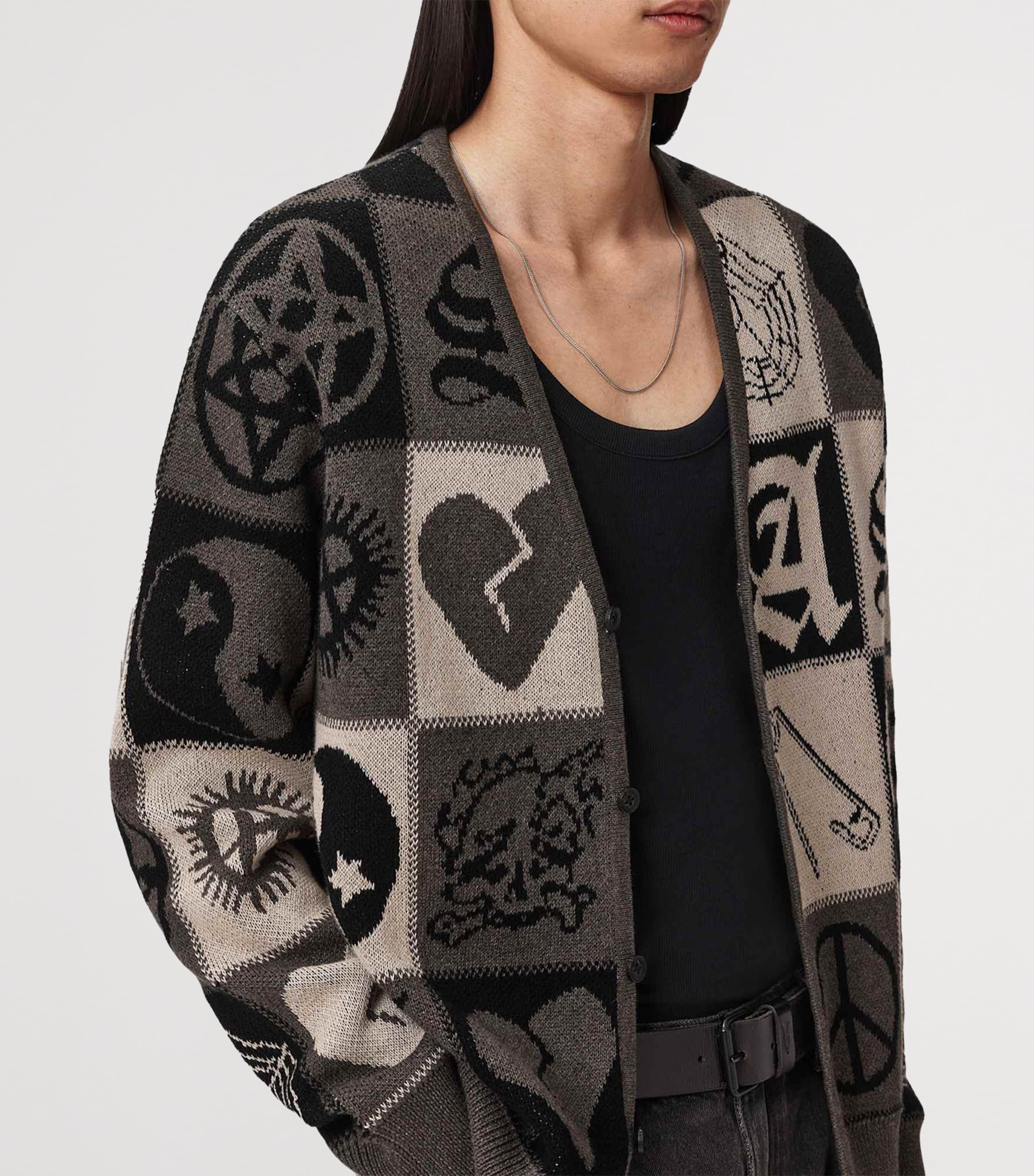 AllSaints Mens Organic Cotton Barker Cardigan Taupe Brown/black Image 5