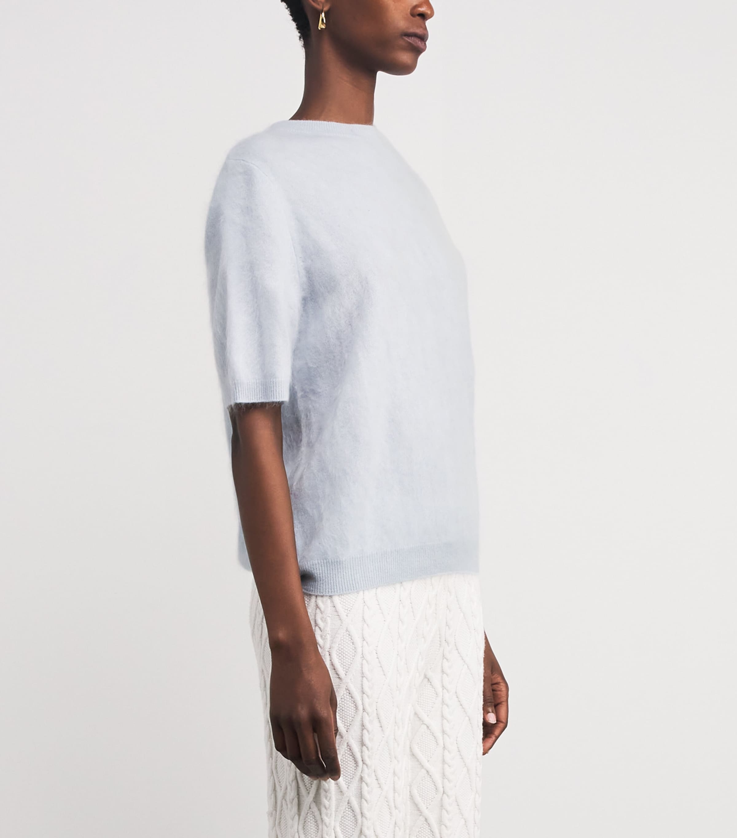 Brushed Cashmere Short-Sleeve Sweater LIGHT BLUE Image 3