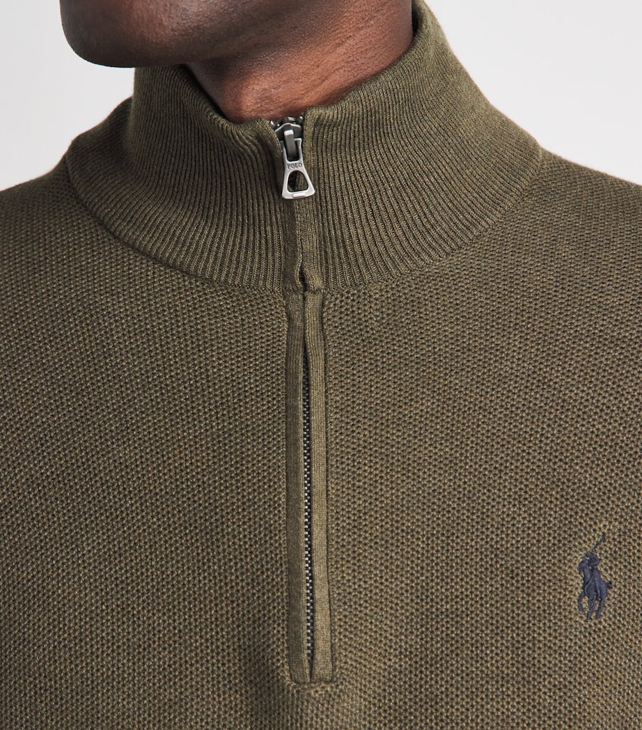 Polo Ralph Lauren Mens Cotton Quarter-Zip Sweater Cargo Olive Heather Image 3