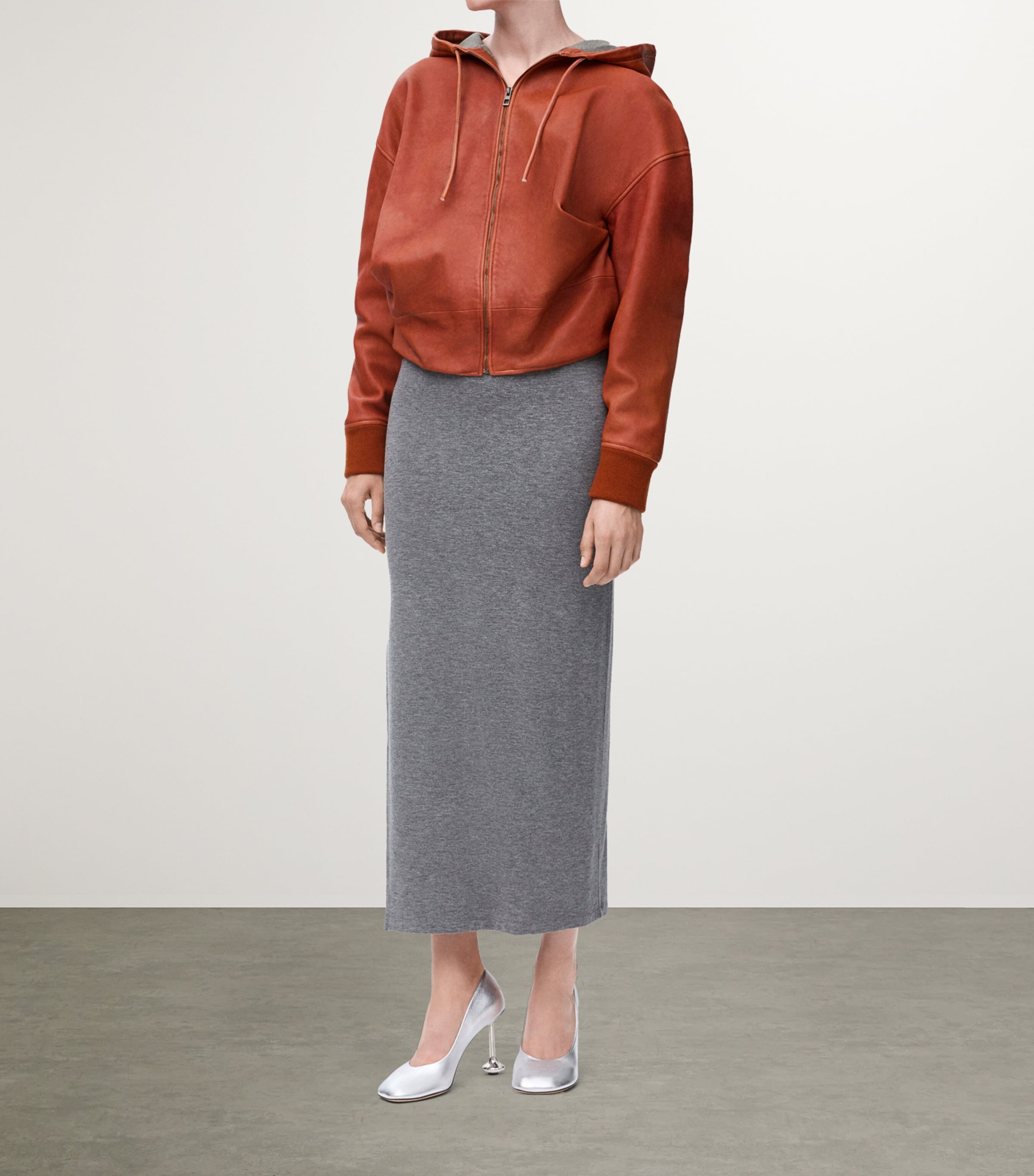 LOEWE Womens Leather Draped Hoodie Orange Image 2