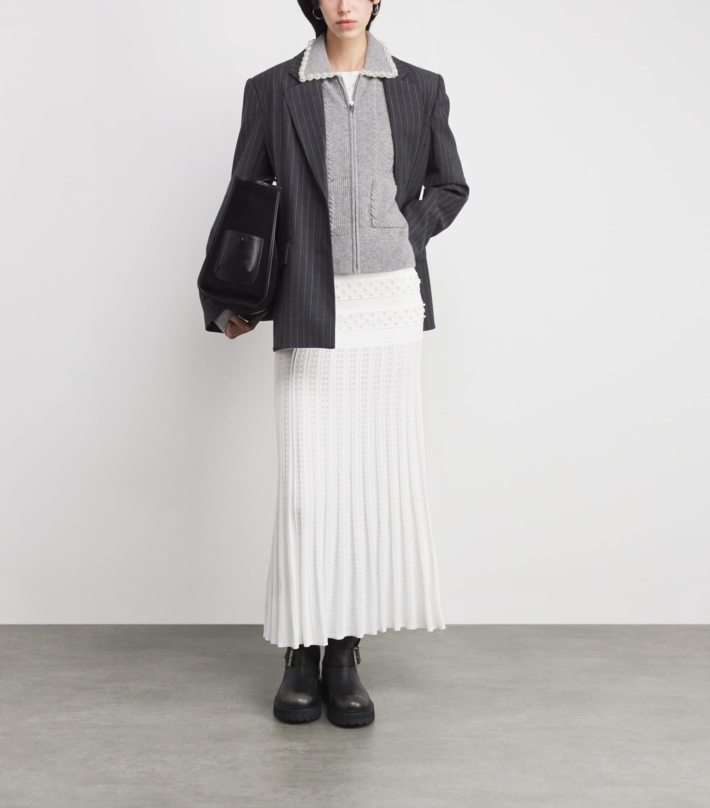 Wool-Cashmere Beaded-Collar Cardigan GREY Image 2