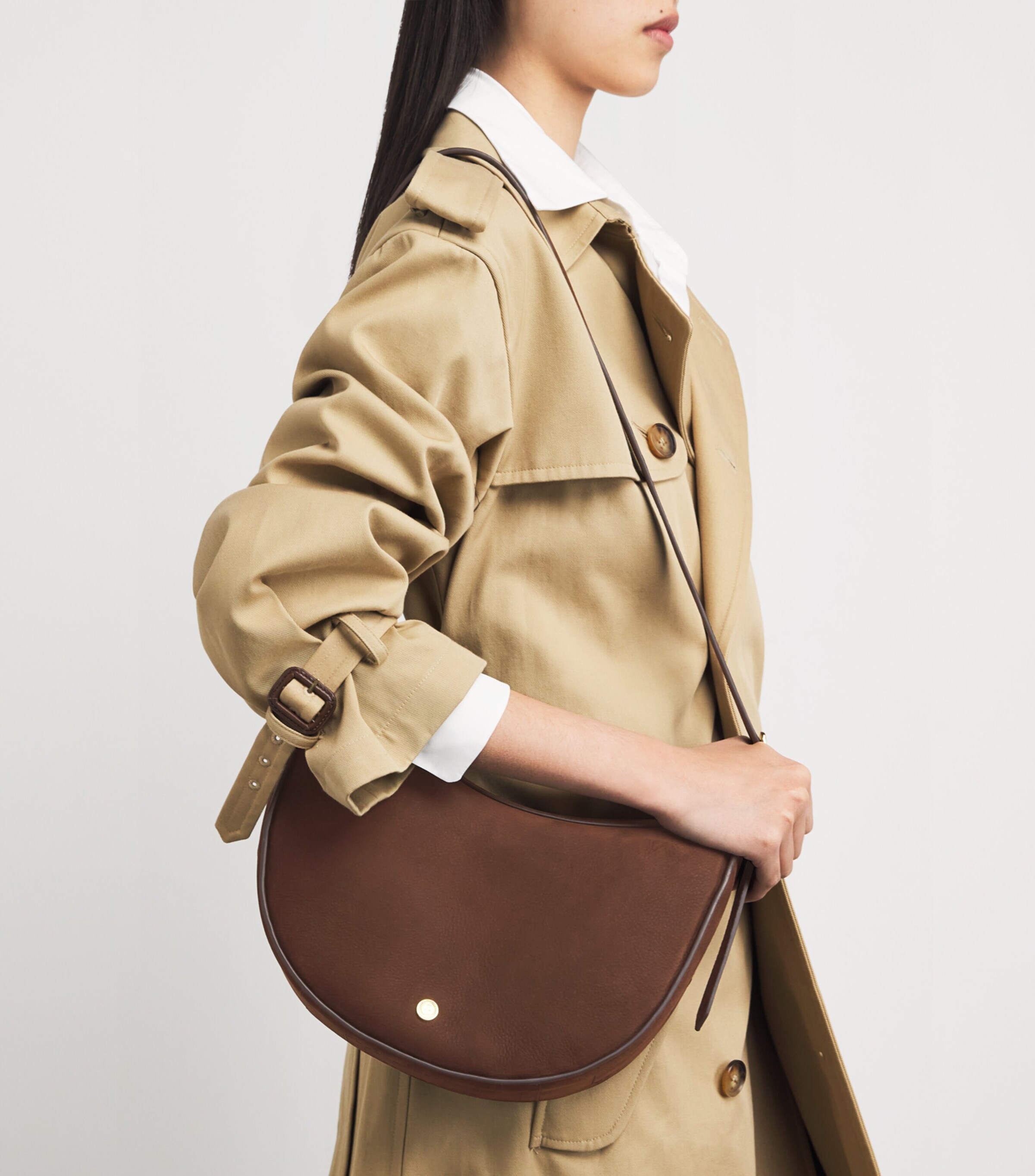 Harrods Small Suede Crescent Shoulder Bag Tan Image 2