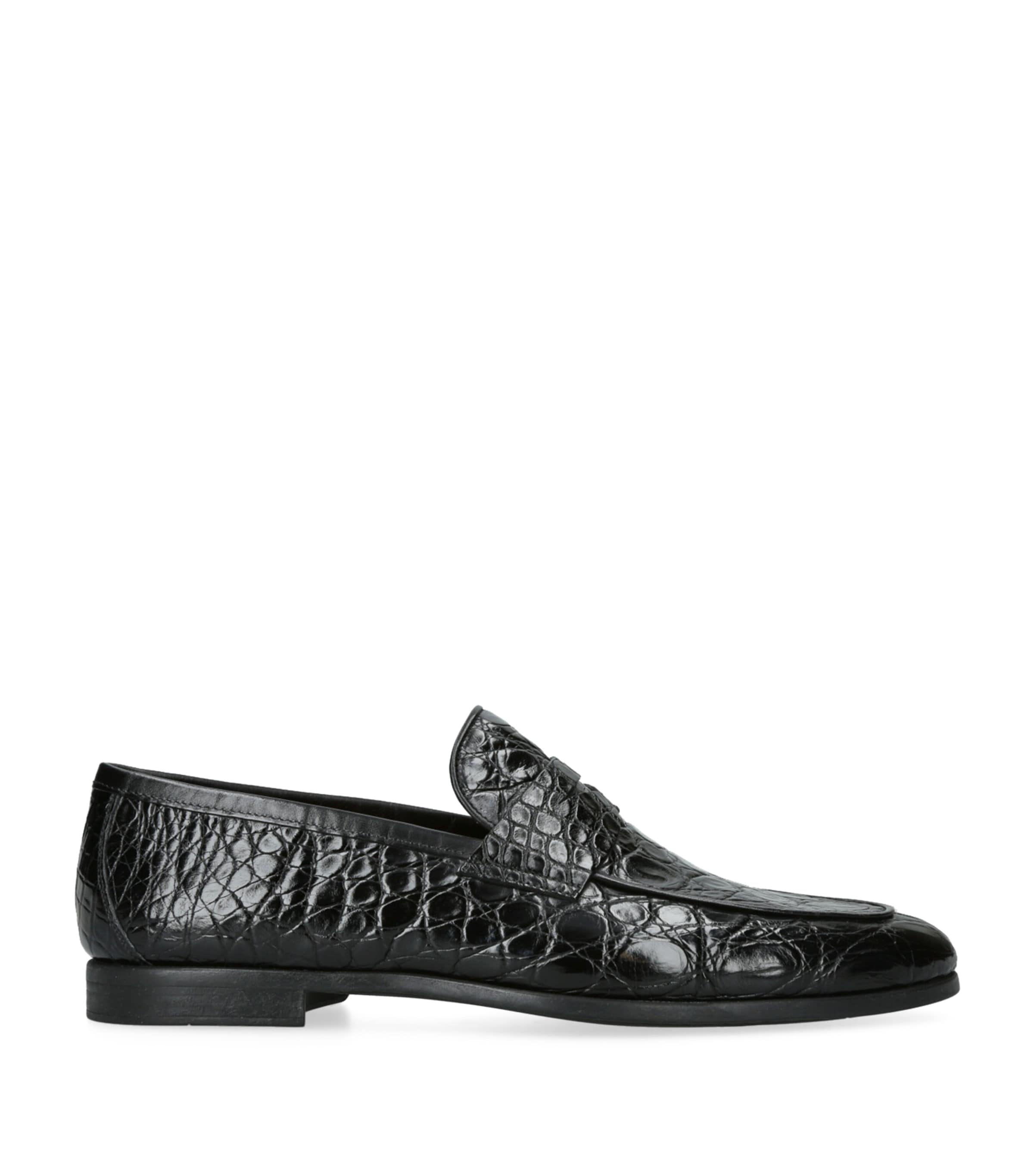 Magnanni Crocodile Leather Penny Loafers In Black