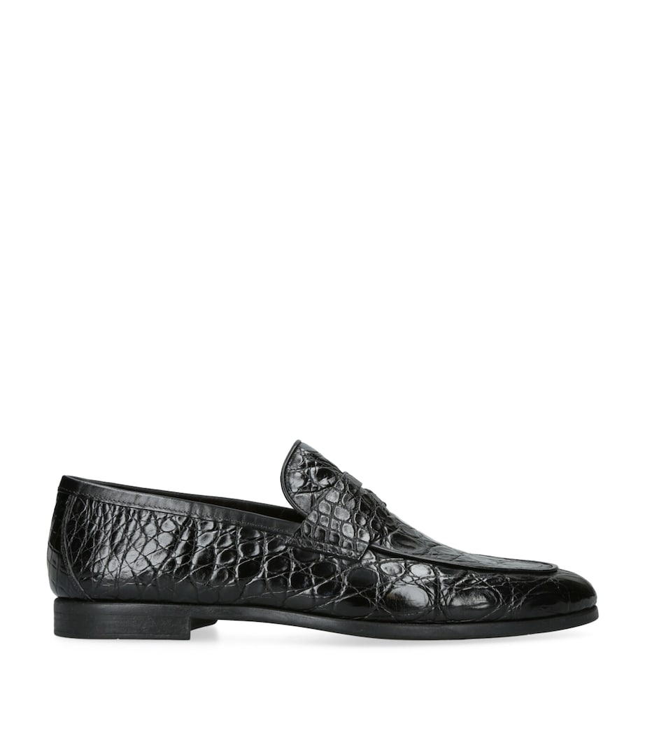 Crocodile Leather Penny Loafers BLACK Image 1