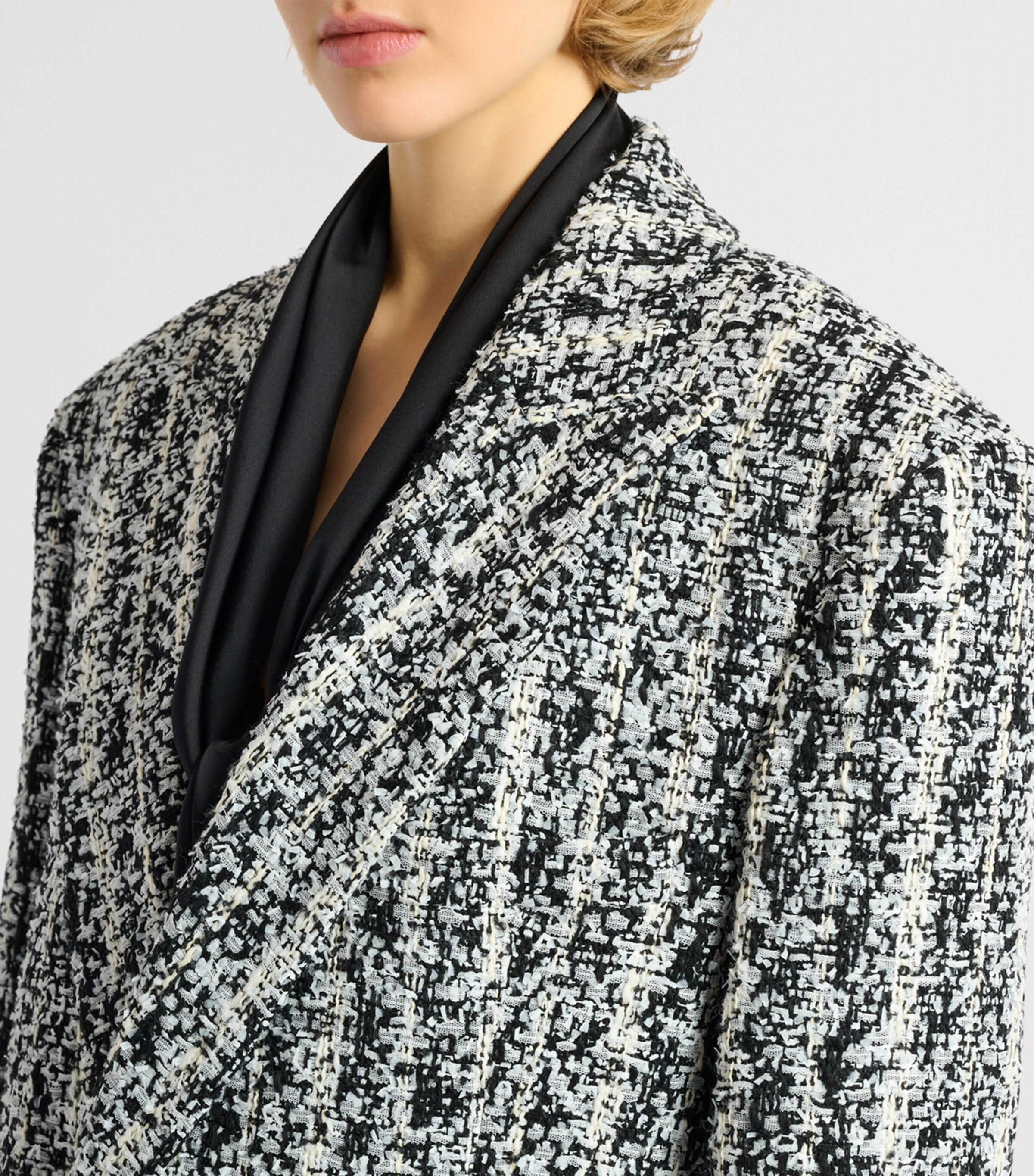 Balmain Womens Tweed Overcoat Eab Noir/blanc Image 6