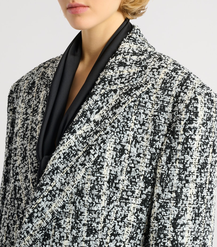 Balmain Womens Tweed Overcoat Eab Noir/blanc Image 6
