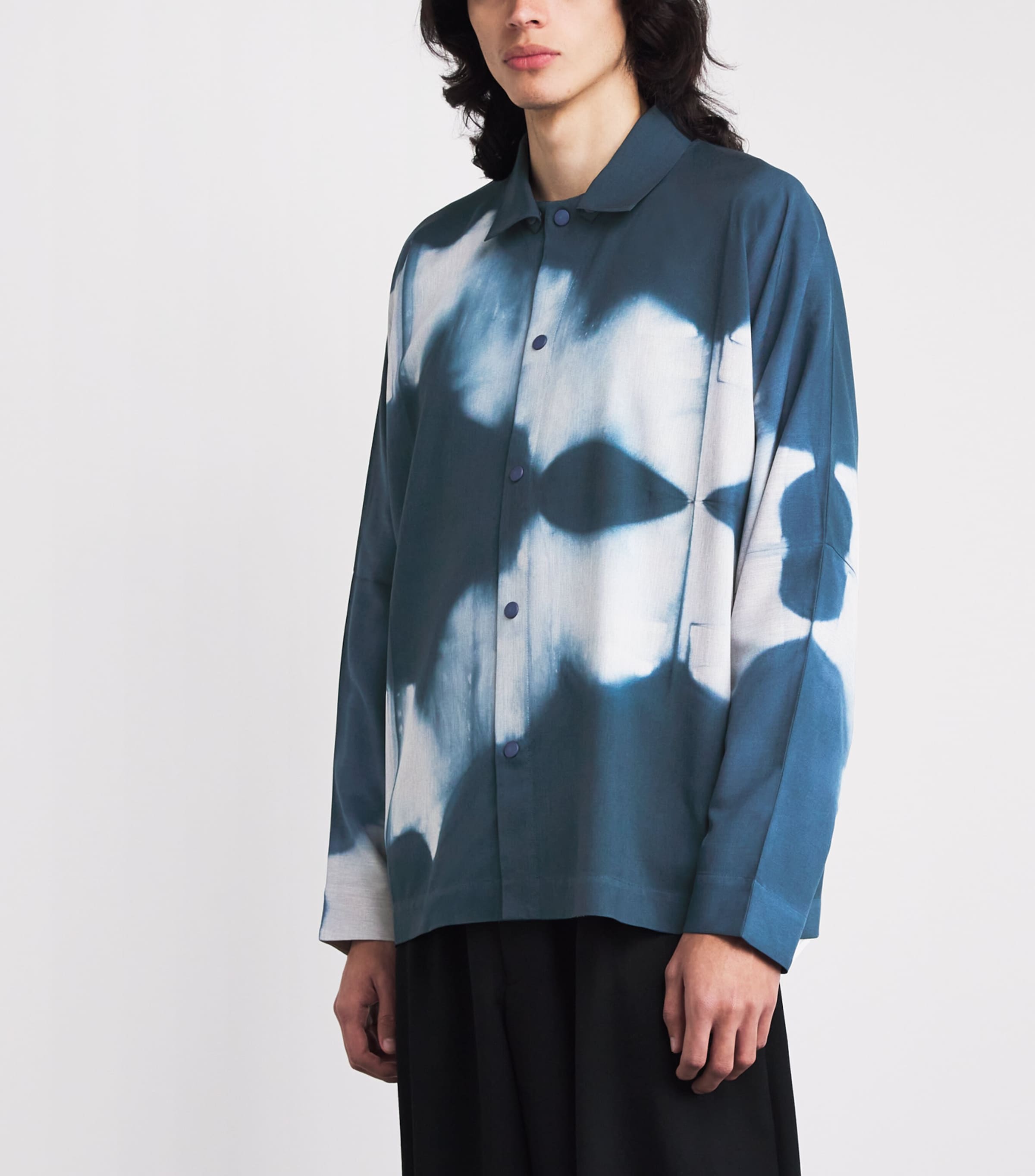 IM MEN Mens Shibori-Dyed Itajime Shirt Gray Image 4