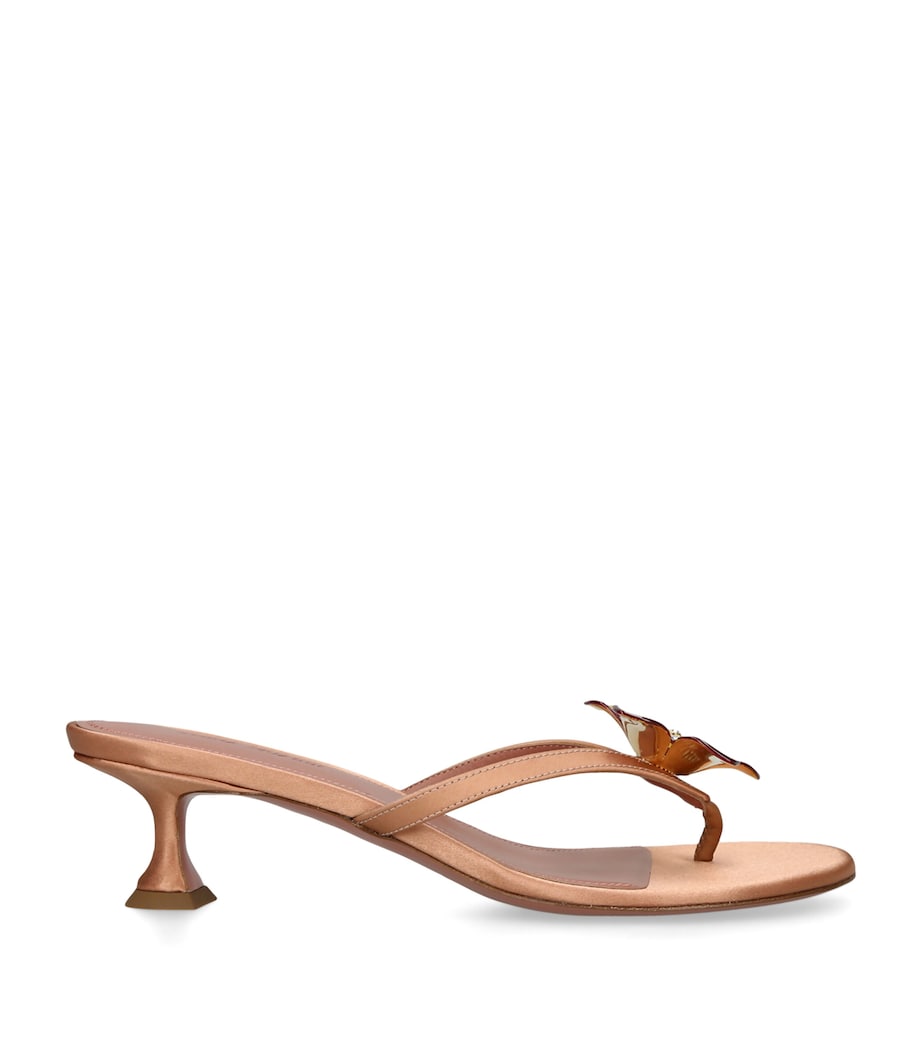 Amina Muaddi Satin Flower Vittoria Heeled Sandals 45 Camel Image 1