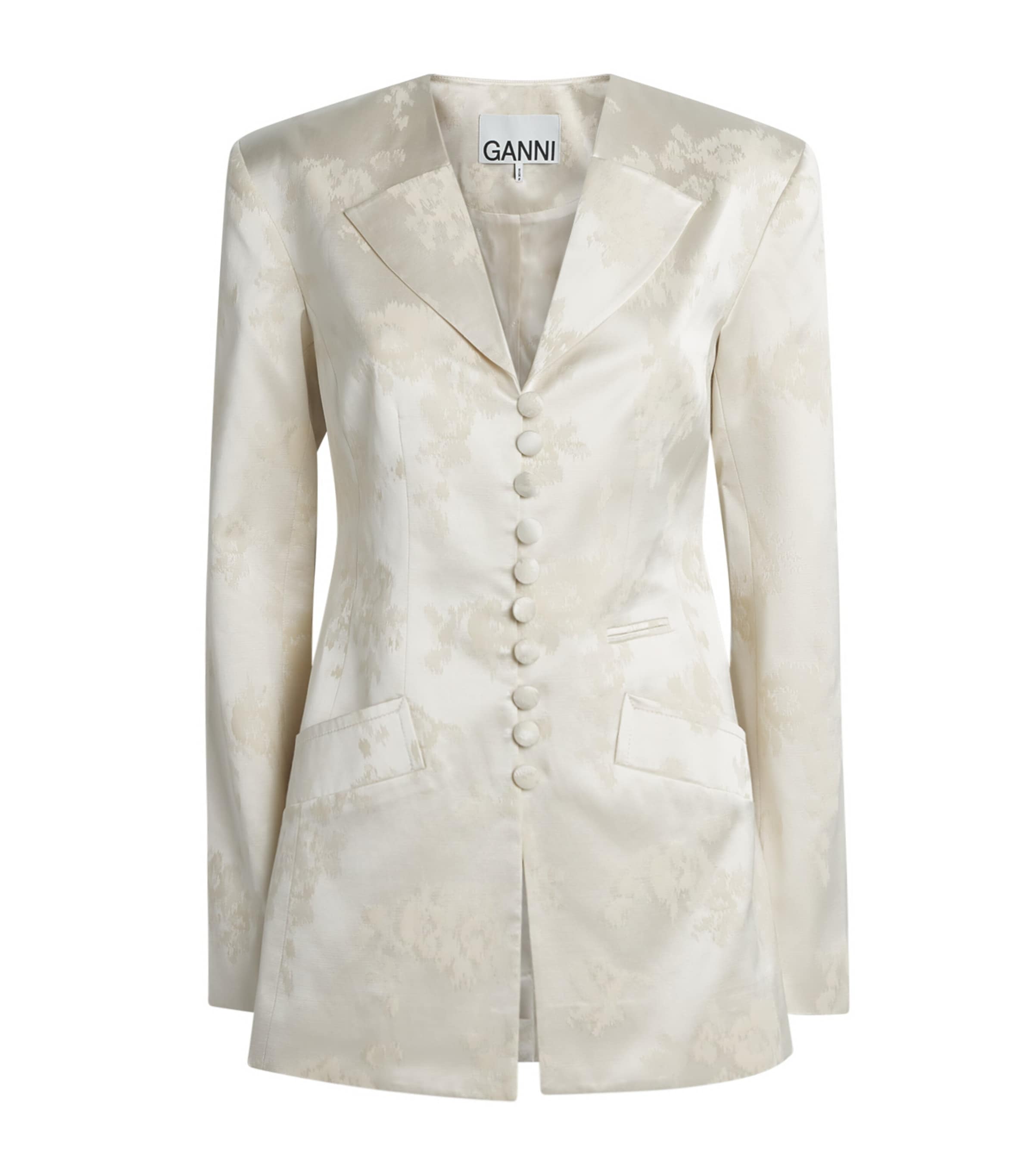 GANNI Womens Satin Floral Blazer Egret Image 1