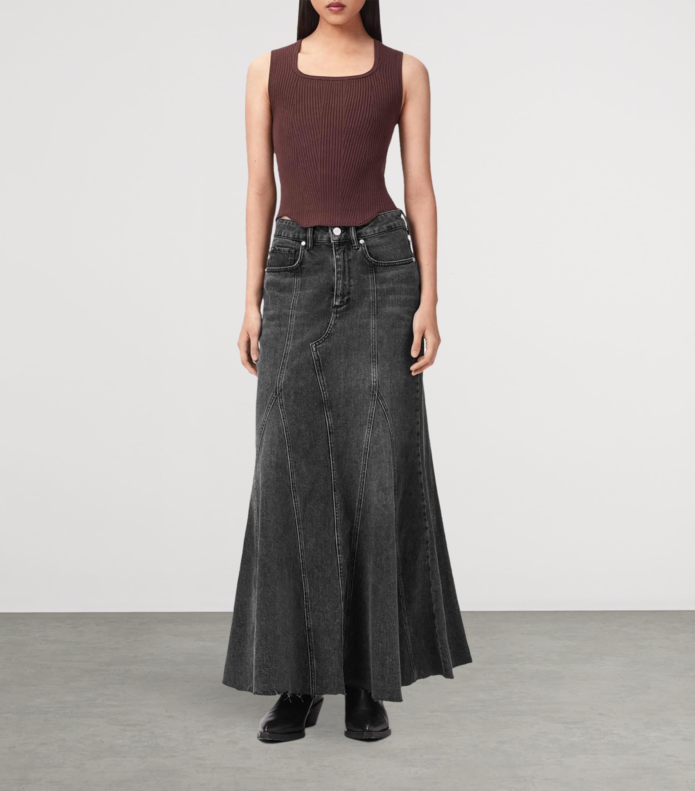 AllSaints Womens Denim Alma Maxi Skirt Washed Black Image 2