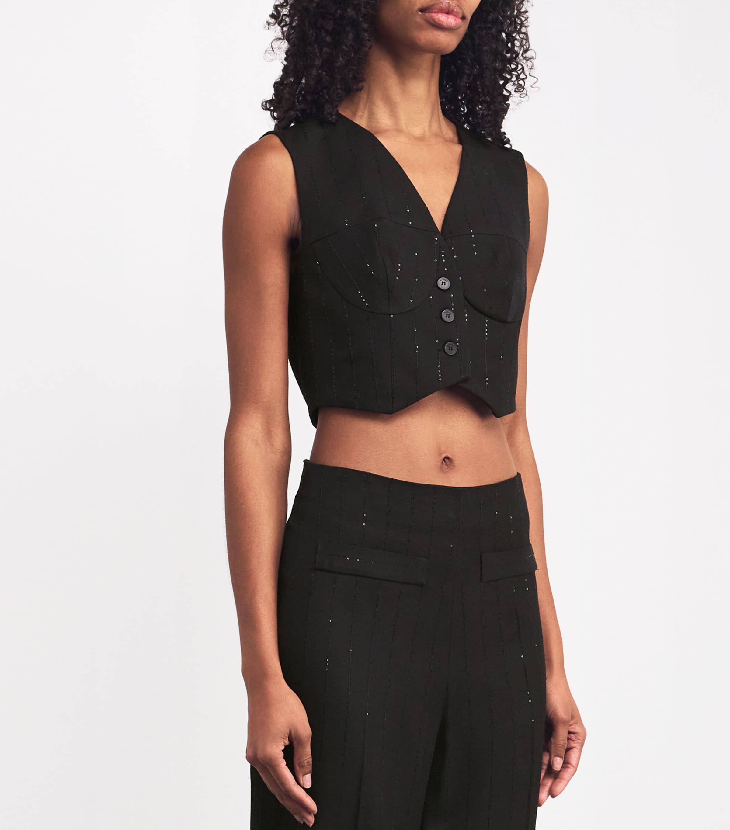 Sequin-Stripe Waistcoat BLACK Image 3