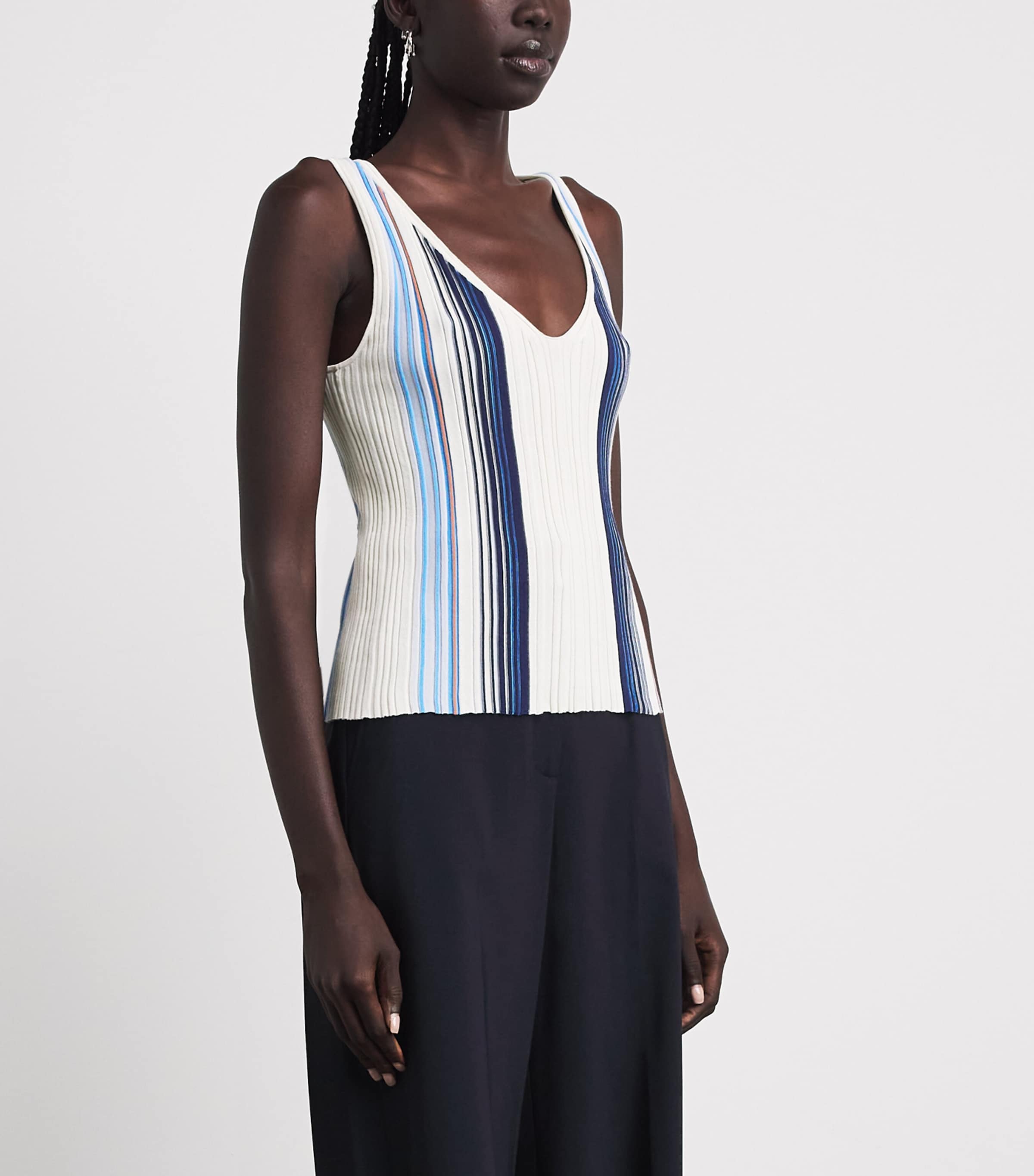 Theory Womens Ribbed Stripe Tank Top Chk Ivory Multi Image 4