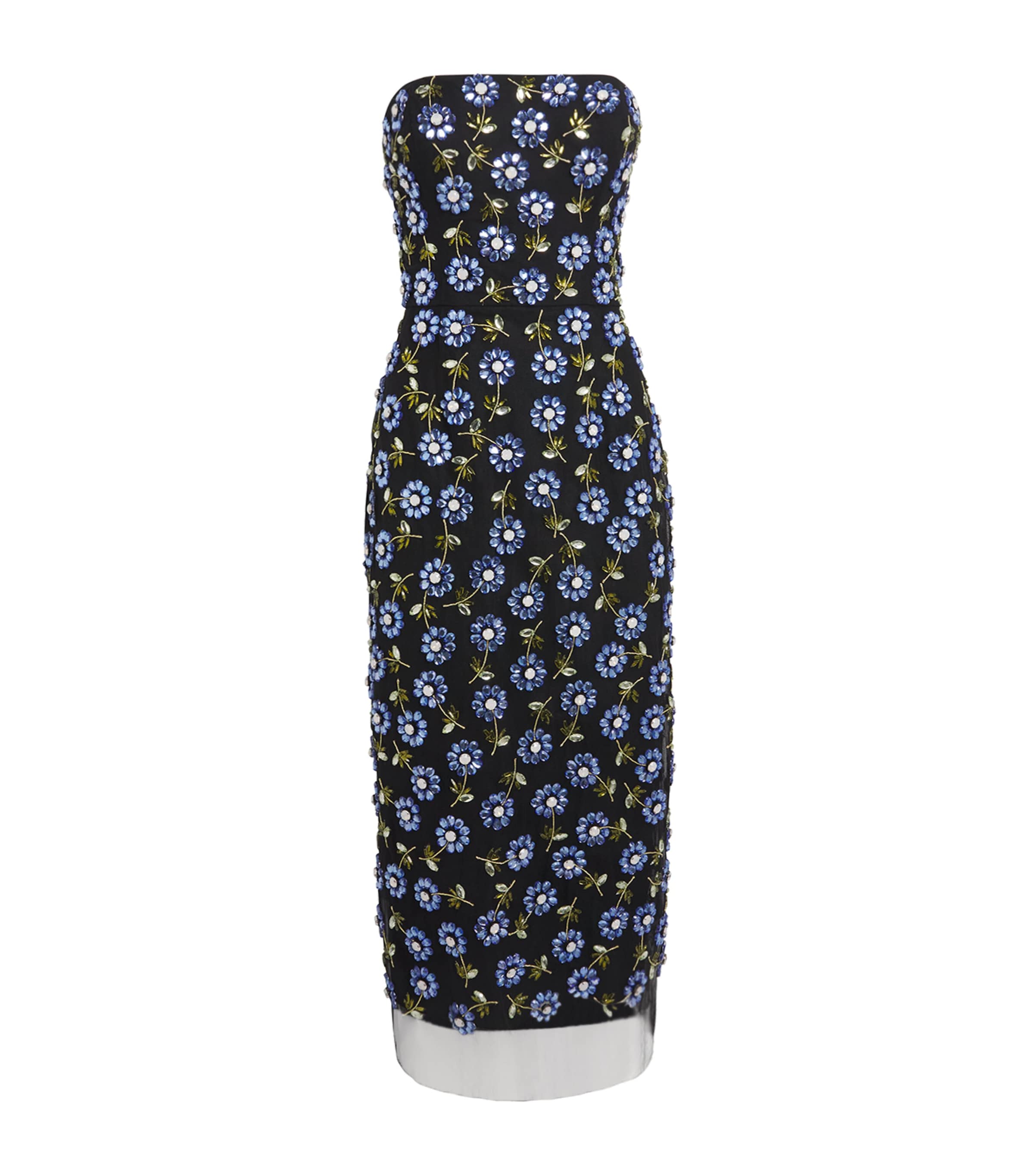 Carolina Herrera Embroidered Strapless Midi Dress