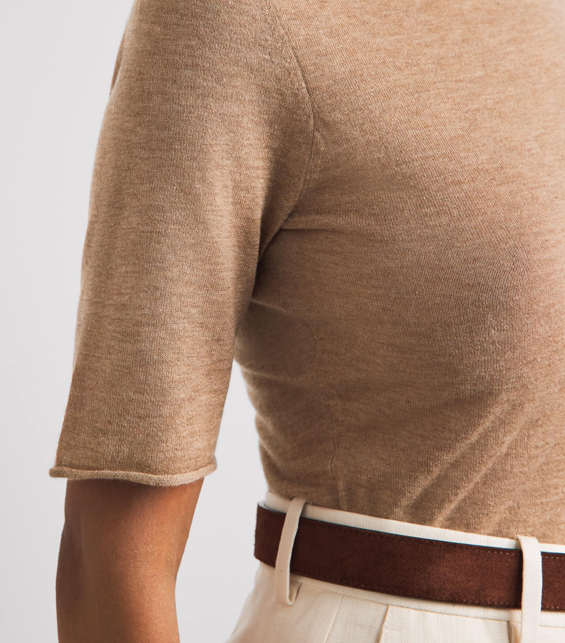 ME+EM Womens Cashmere T-Shirt Camel Melange Image 3