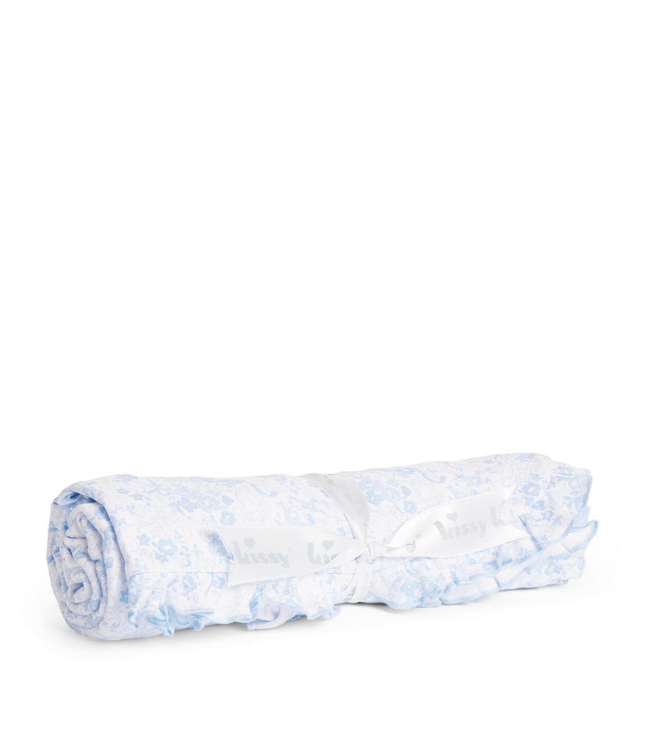 Cotton Old English Roses Blanket (73cm x 73cm) K480LIGHT BLUE Image 1