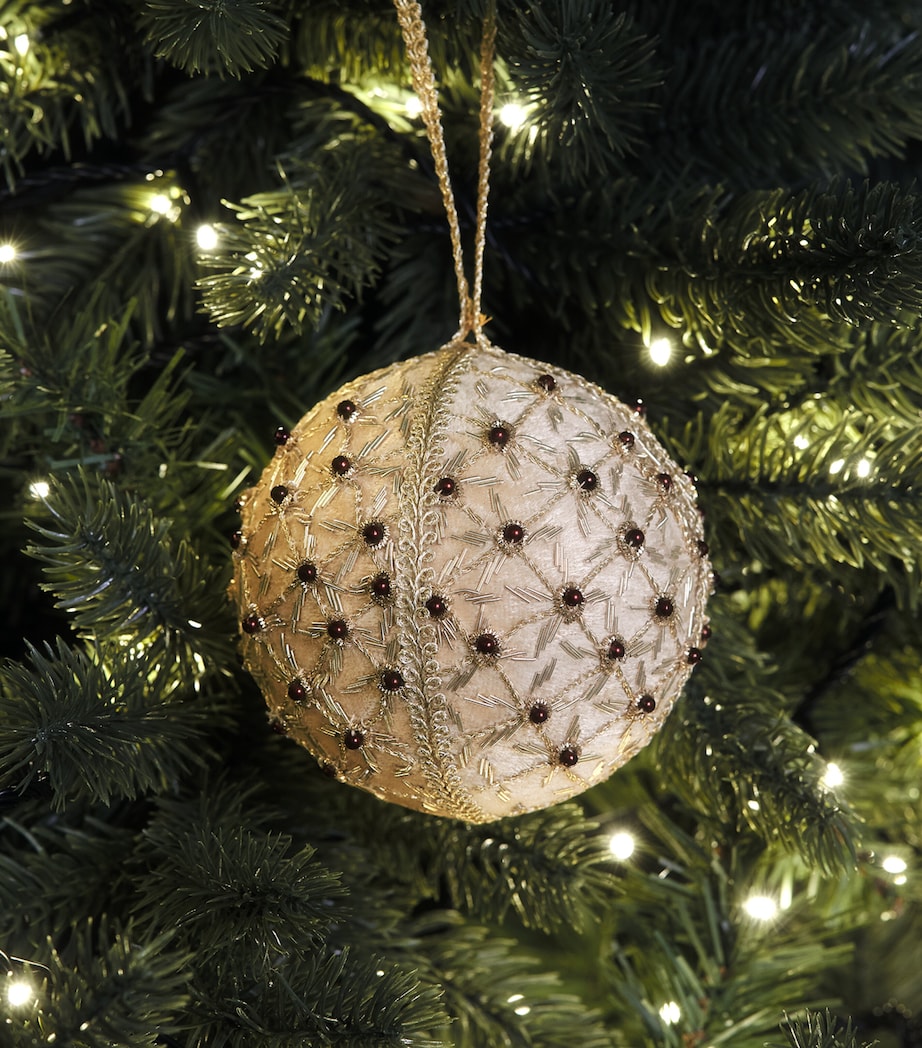 Harrods Velvet Bead-Embellished Bauble Crème/gold/plum Image 3