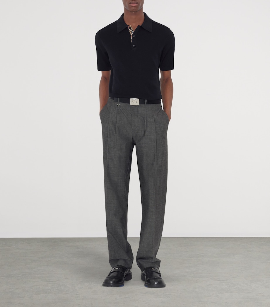 Wool Check-Detail Polo Shirt NAVY Image 2