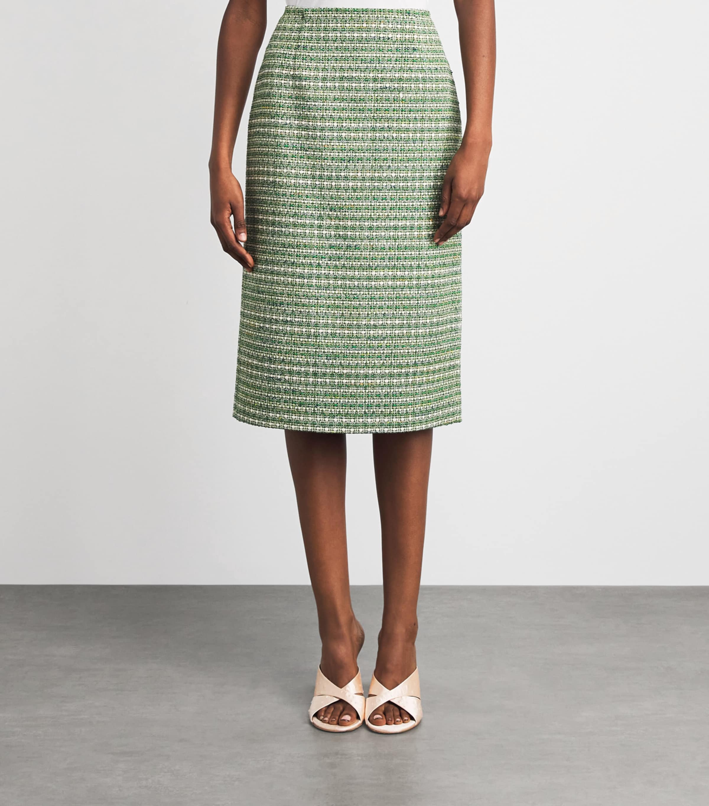 Carolina Herrera Womens Tweed Pencil Skirt Green Multi Image 4