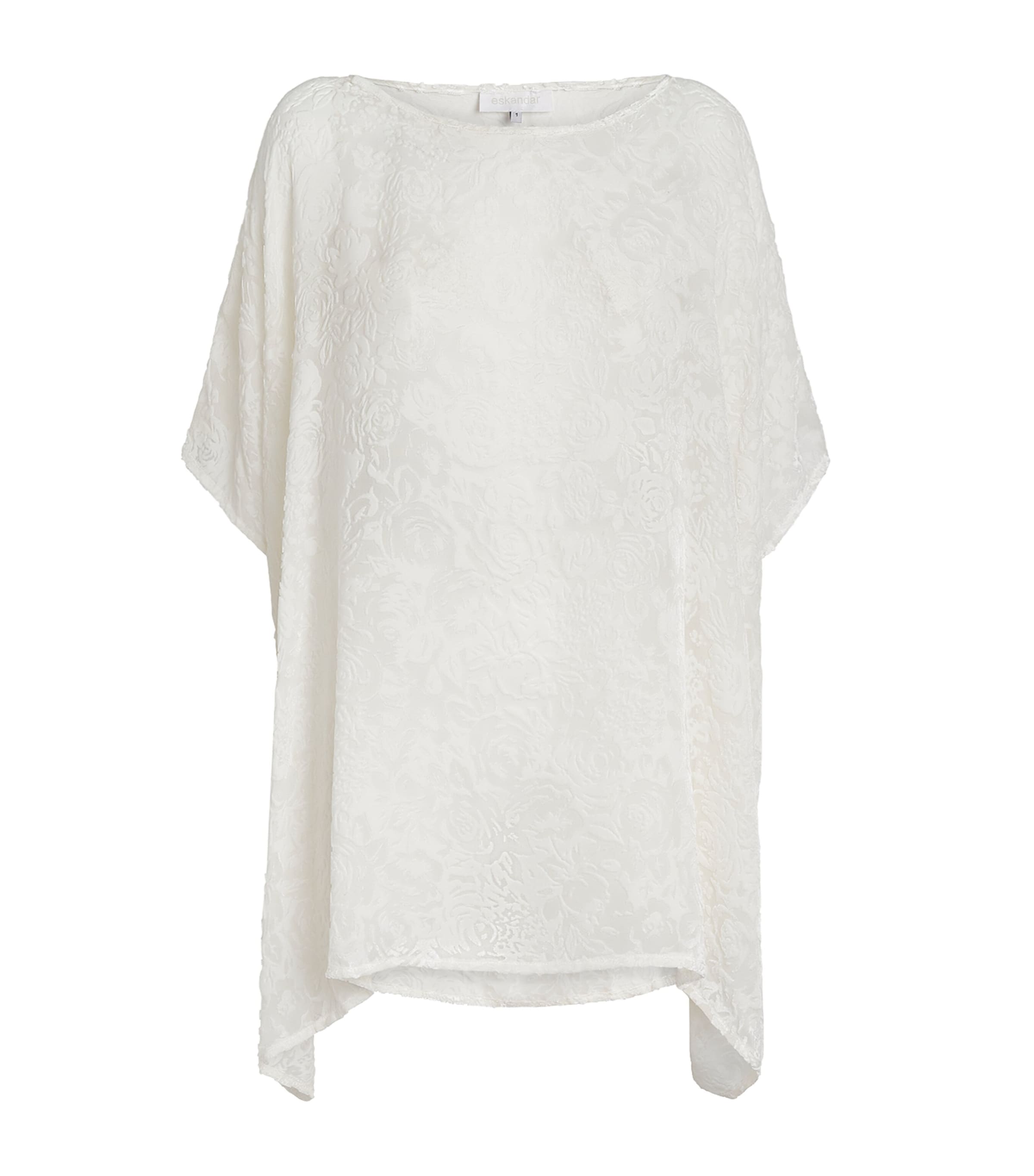 Eskandar Womens Velvet Floral Kaftan Blouse White Image 1