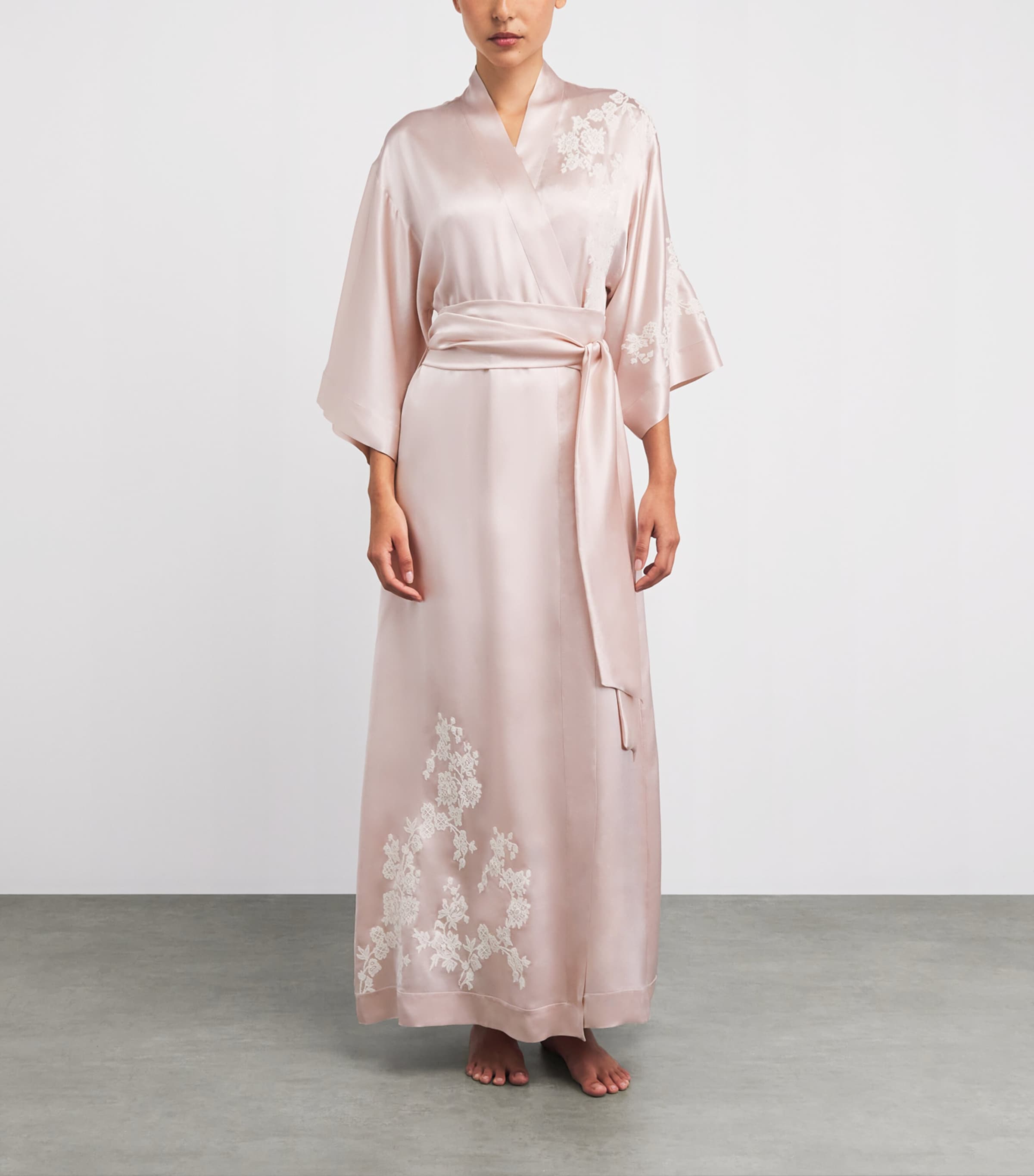 Carine Gilson Womens Silk Lace-Trim Julia Kimono Silverpink/naturel Image 4
