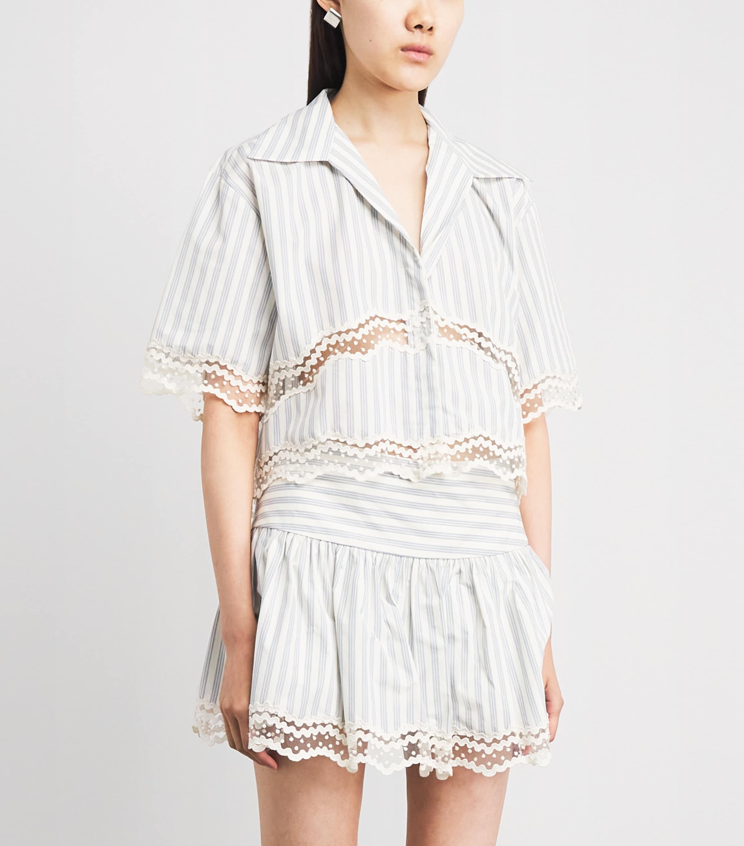 Sandro Paris Womens Cotton Stripe Embroidered Shirt Ecru / Bleu Image 4