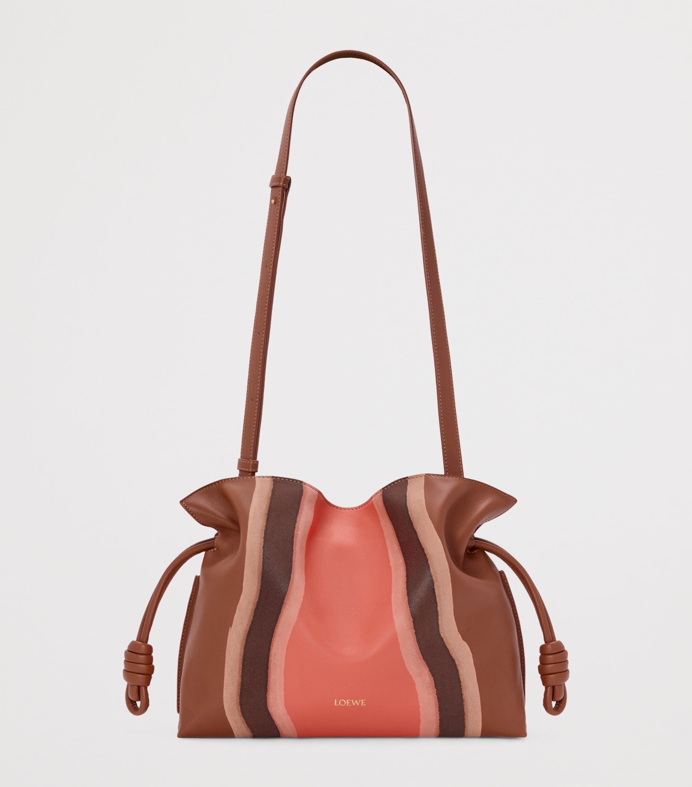 Leather Stripe Flamenco Clutch Bag PECAN PARROT PINK Image 5