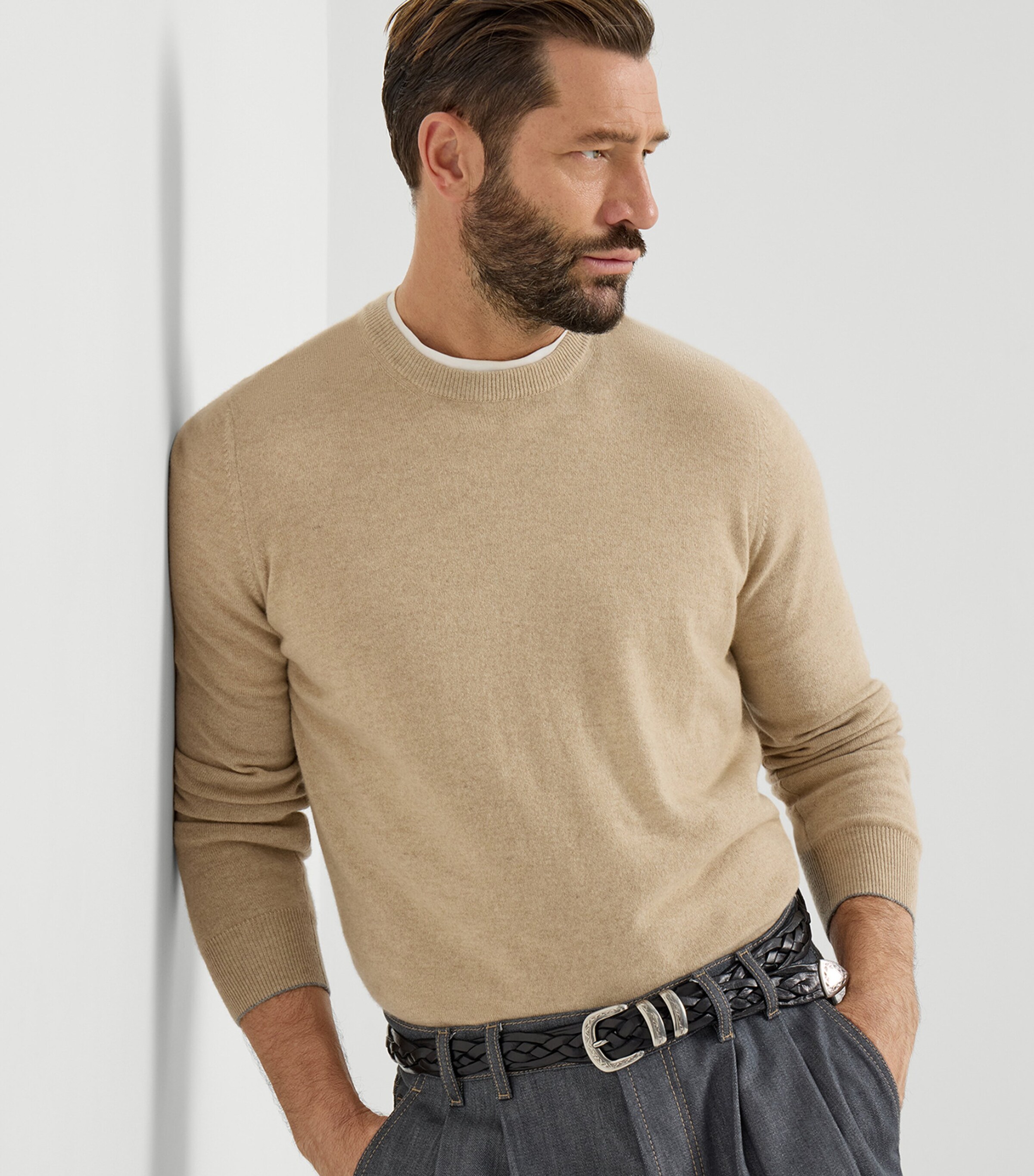 Brunello Cucinelli Mens Cashmere Crew-Neck Sweater Image 2