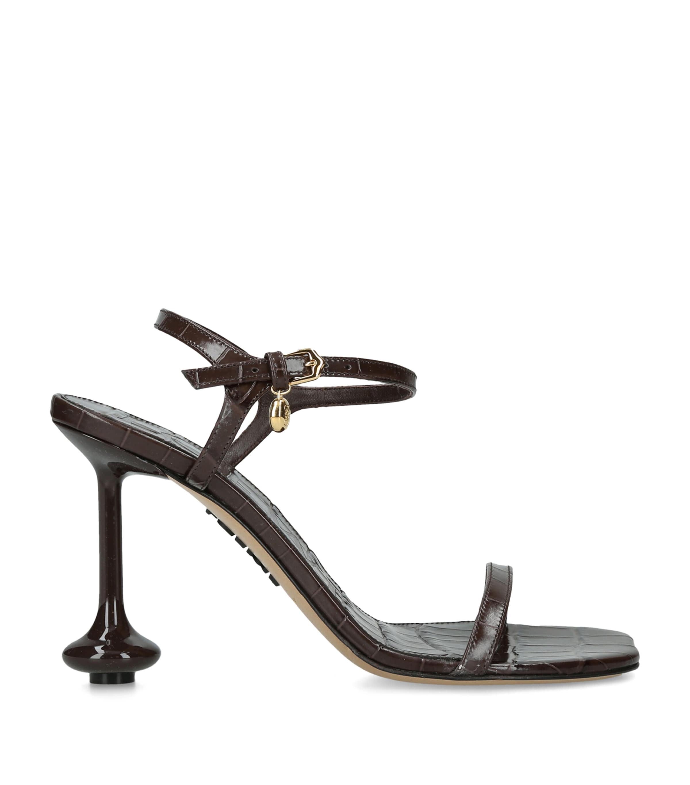 LOEWE Croc-Embossed Leather Toy Heeled Sandals 90 Dark Brown Image 1