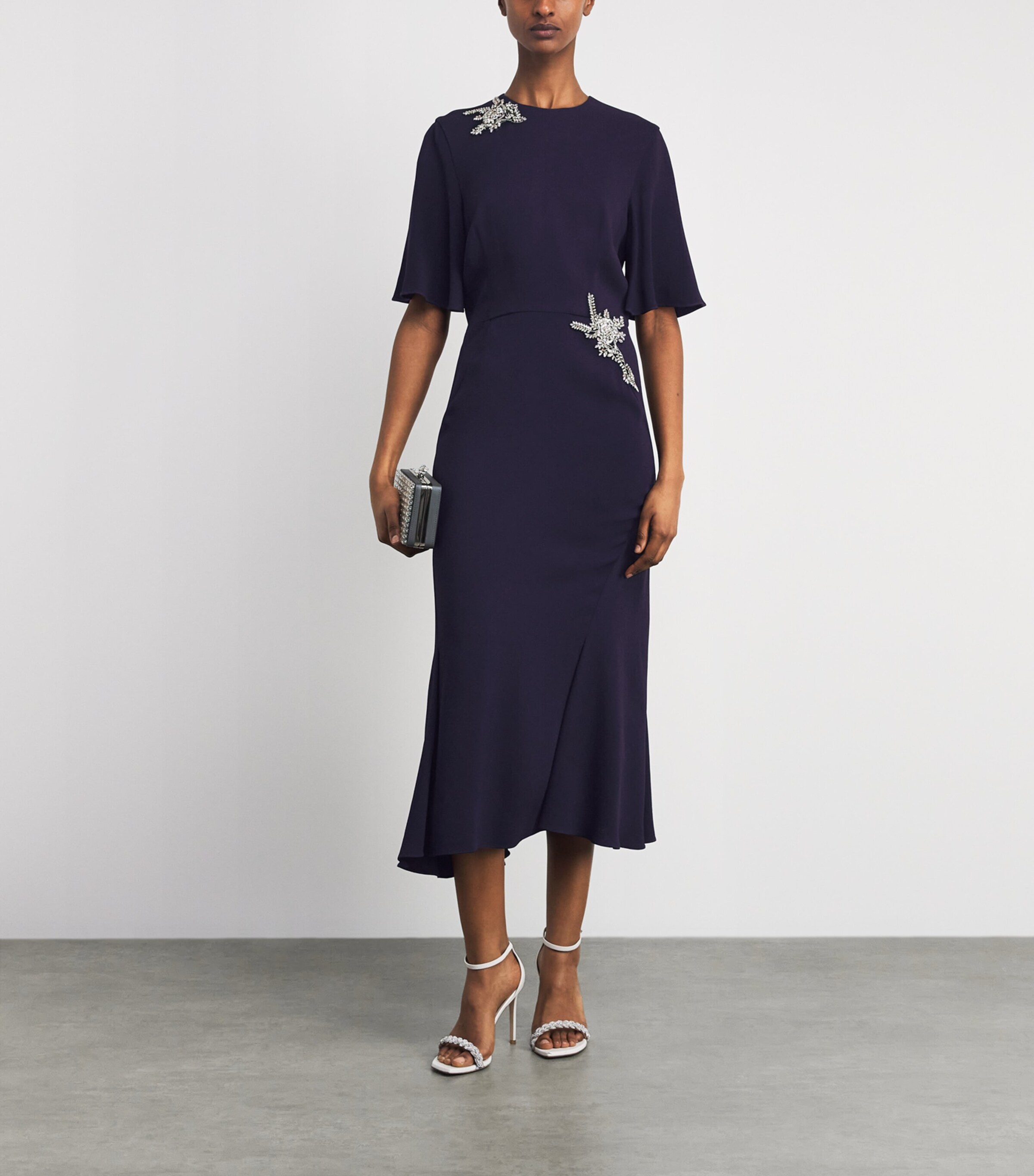 Erdem Womens Crystal-Embellished Midi Tunic Dress Midnight Image 2