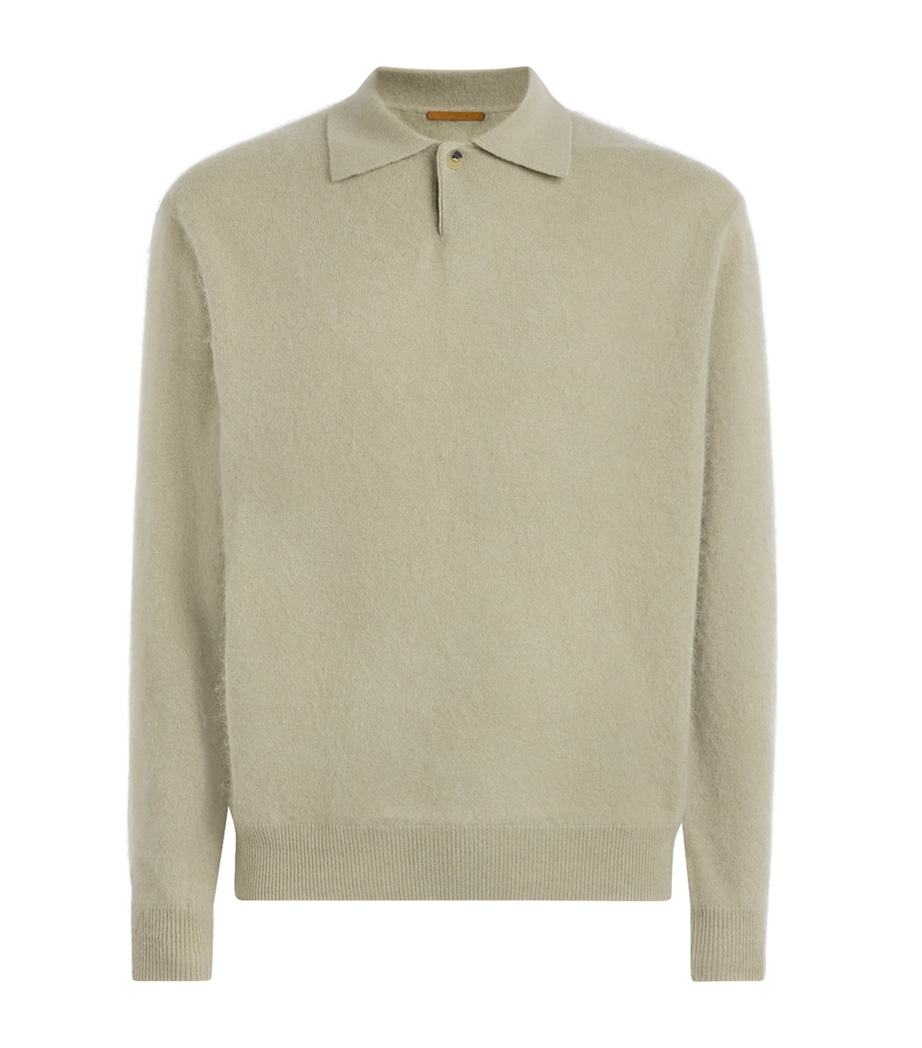 Le 17 Septembre Mens Wool-Cashmere Brushed Polo Sweater Sage Green Image 1