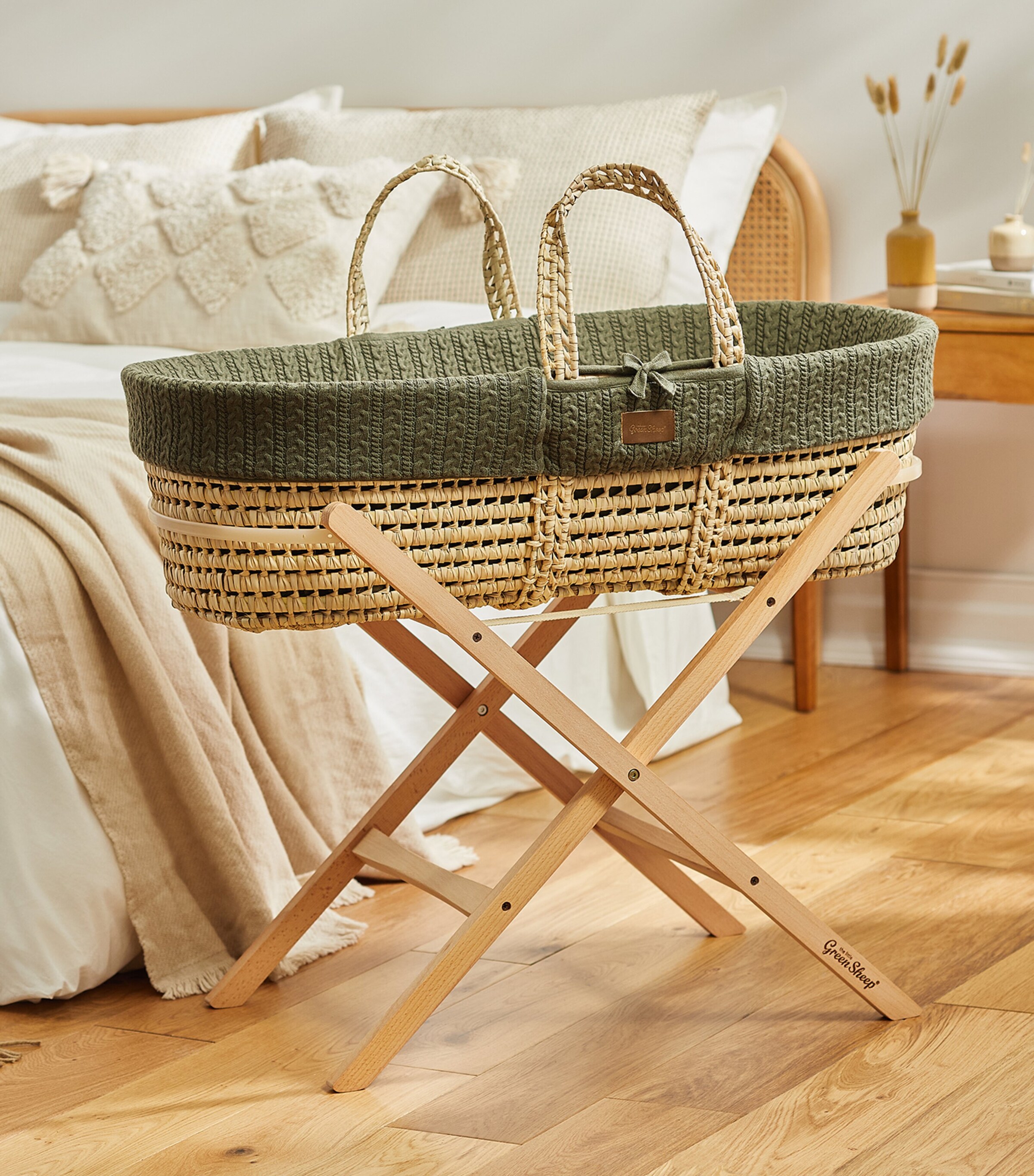 The Little Green Sheep Knitted Moses Basket and Mattress Harrods AE