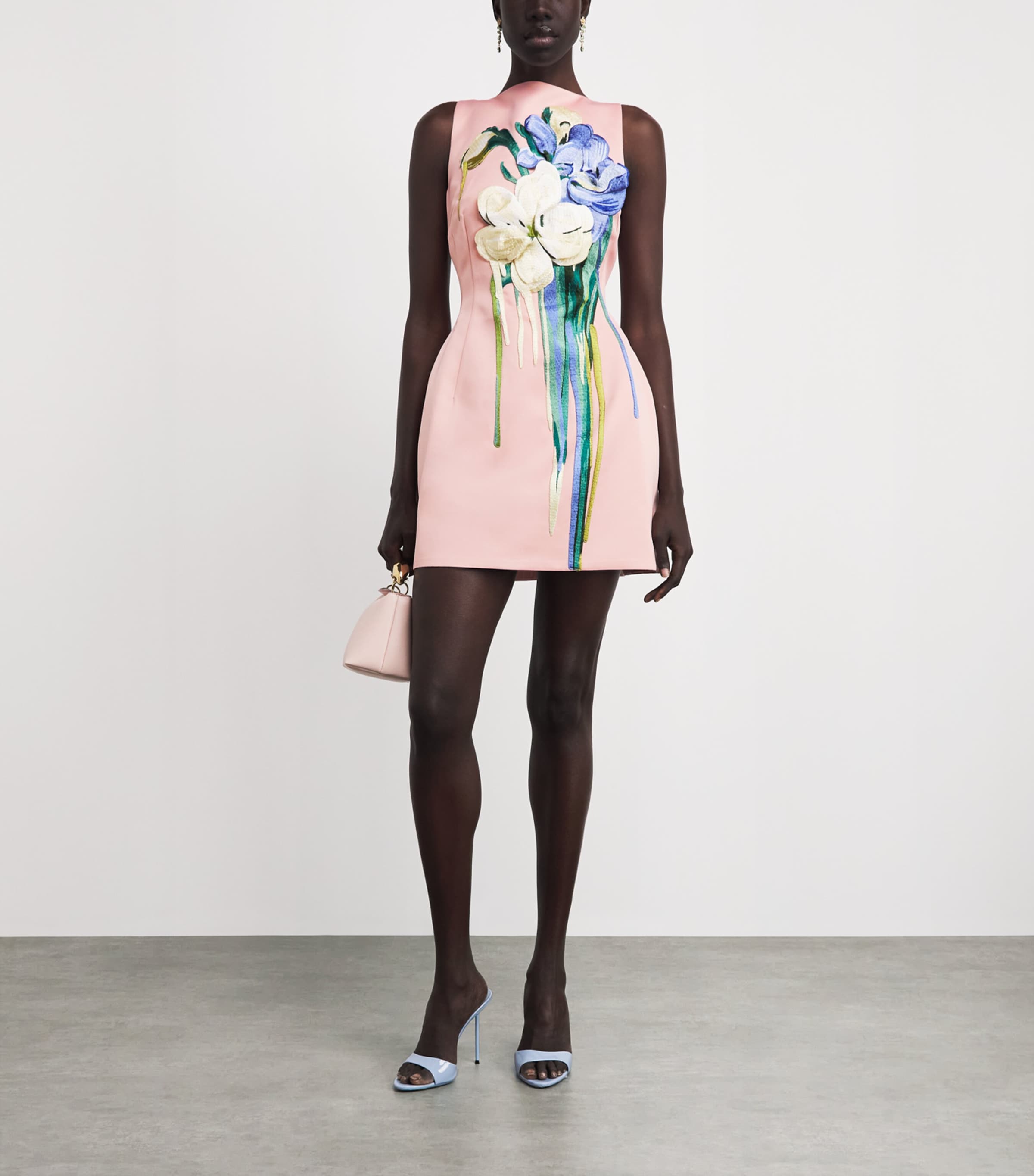 LEO LIN Womens Floral Appliqué Ali Mini Dress Bouquet Pastel Pink Image 2