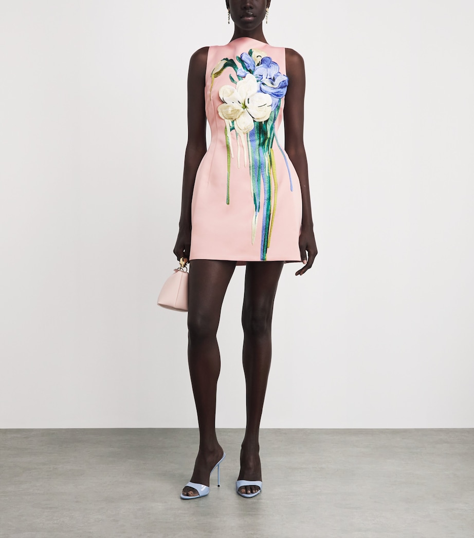 LEO LIN Womens Floral Appliqué Ali Mini Dress Bouquet Pastel Pink Image 2