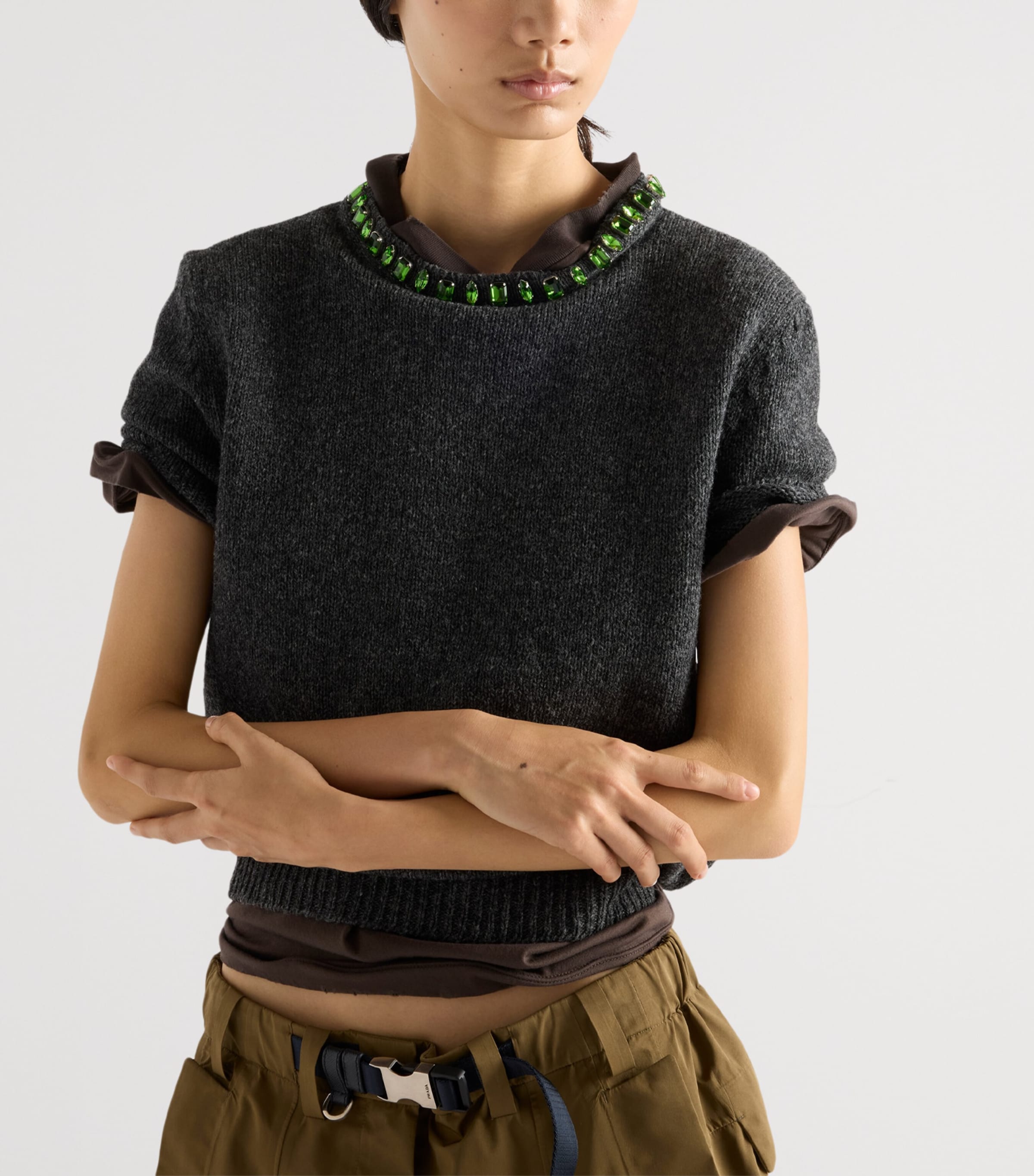 Prada Womens Wool-Cashmere Embellished Sweater Image 3